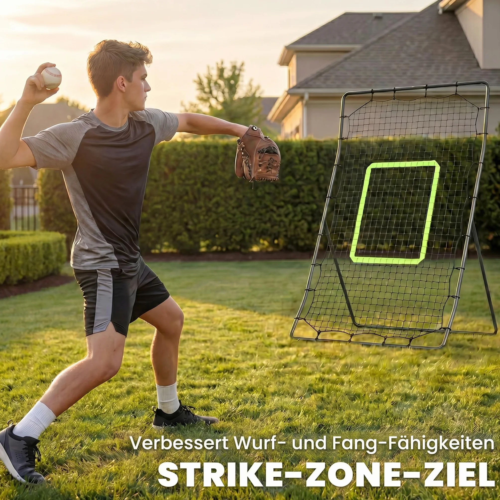 HOMCOM Baseball Rebounder, Tragebar Softball Pitchback-Netz, Rückprallnetz mit Ziel Zone, verstellbarem Winkel Pitching Netz für Basebälle Softbälle, Metall, Schwarz