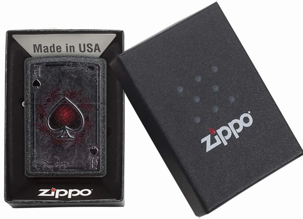 Zippo Zapalniczka Sztormowa, ze Wzorem Asa, w Optyce Metalicznego Kamienia, Kolorowy Motyw, z Możliwością Napełniania, Wielokrotnego Użytku, Made in USA