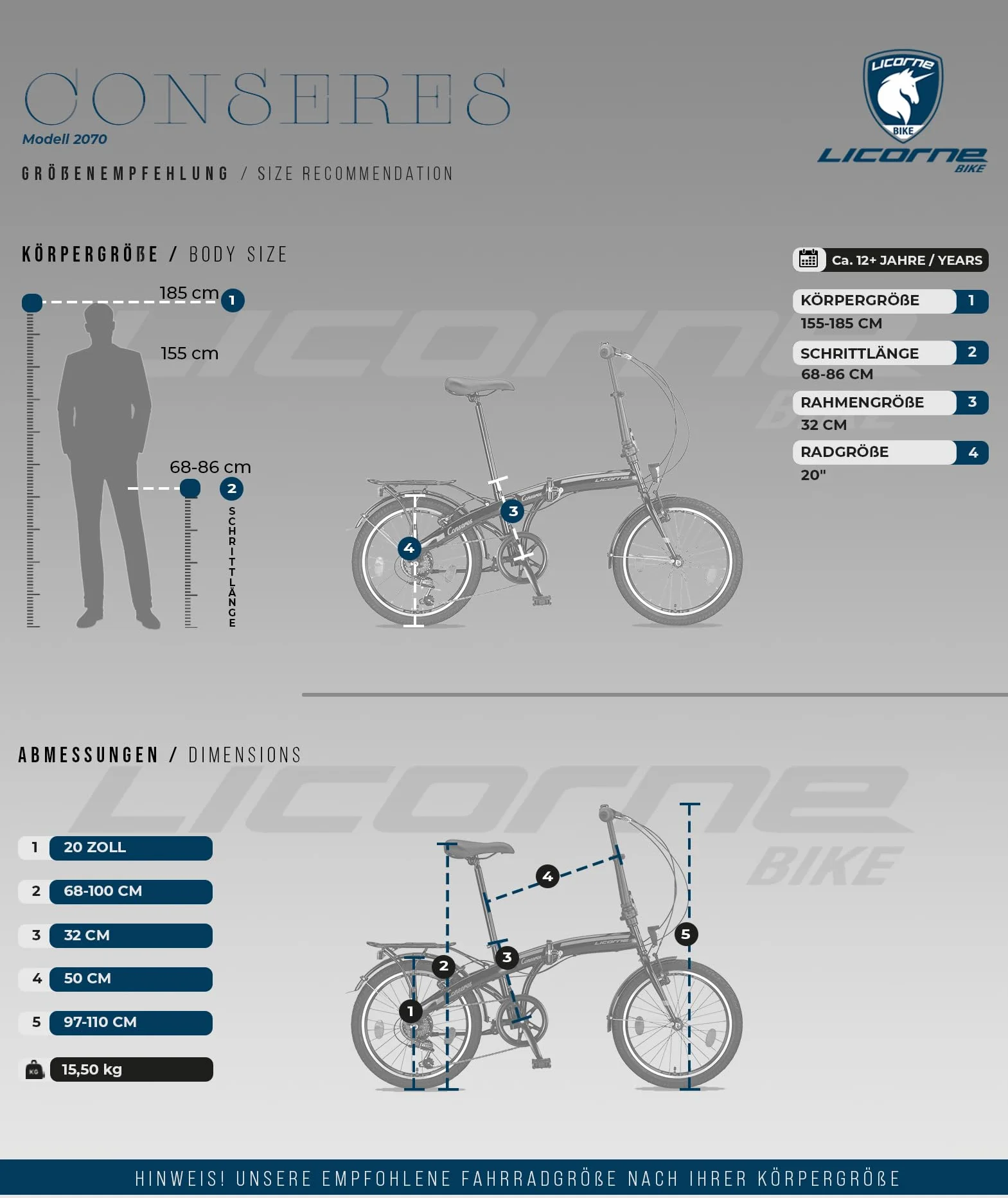 Licorne Bike CONSERES Premium składany rower 20 cali dla mężczyzn i kobiet, 6 biegów