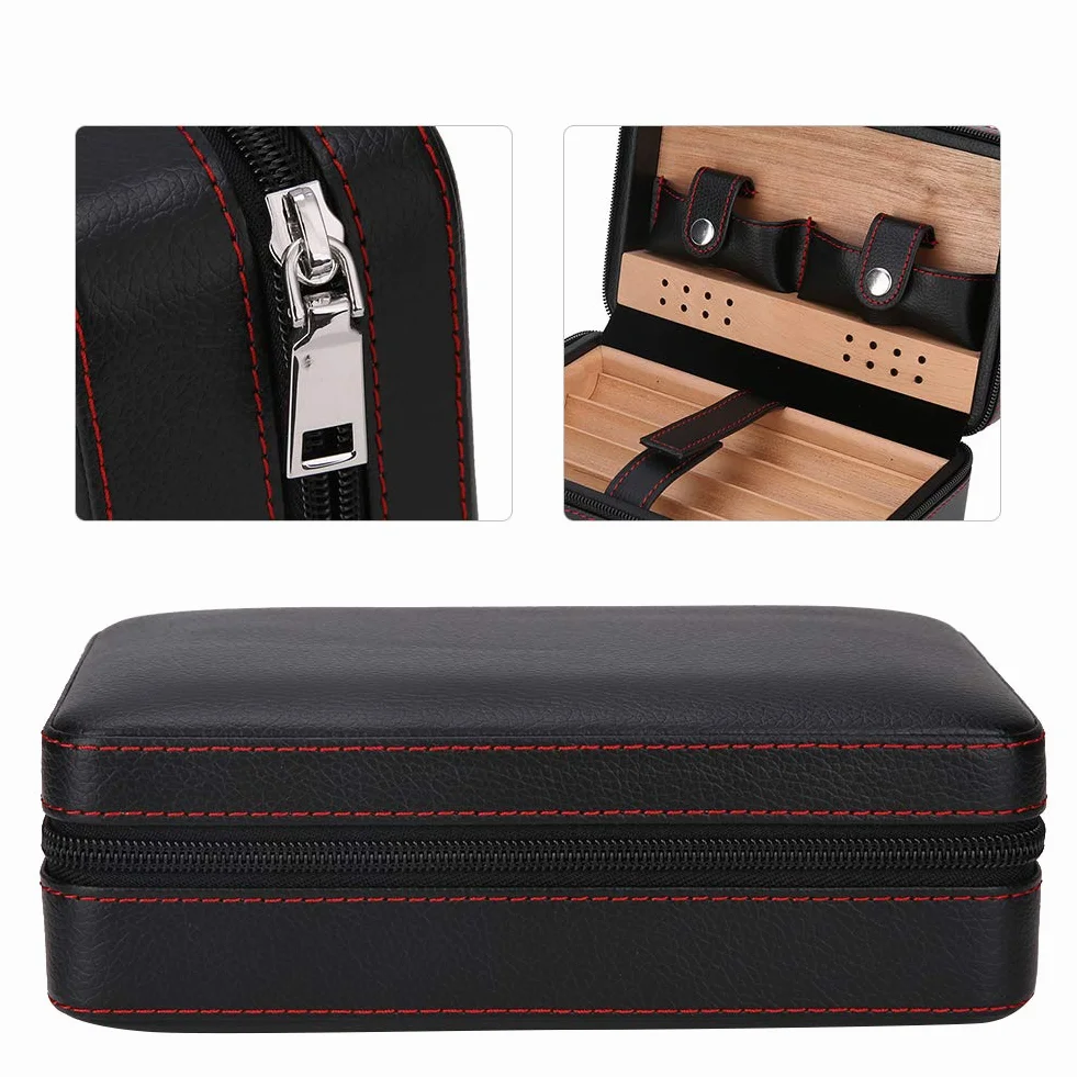 Ręcznie wykonany humidor do cygar, przenośny, skórzany humidor cedrowy, zestaw do cygar na krótkie wycieczki, drewno cedrowe, etui na cygara, humidor na 4 cygara, akcesoria do cygar