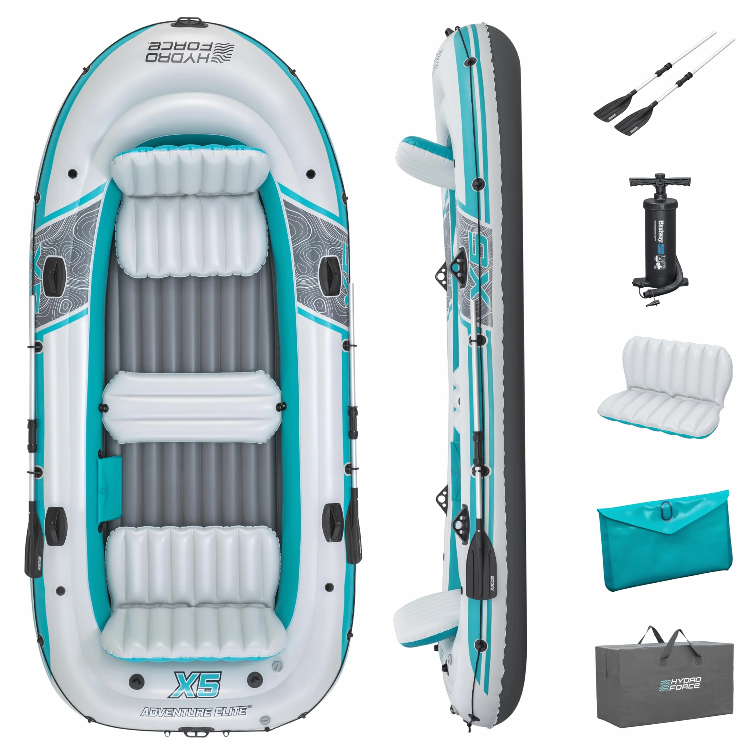 Bestway Hydro-Force Adventure Elite X5 nadmuchiwana tratwa 5-osobowa z pompką, wiosłami, siedzeniami