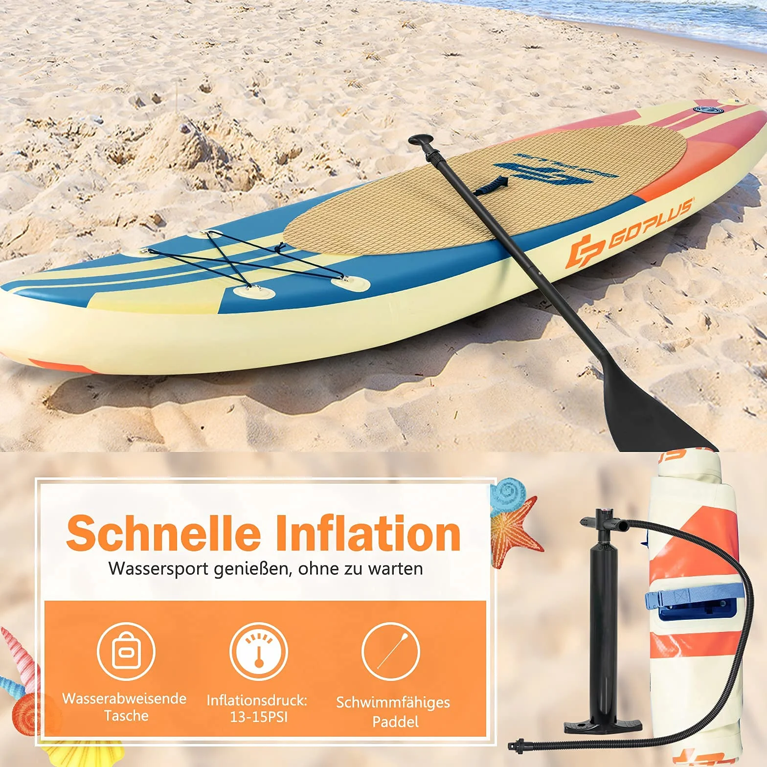 COSTWAY Deska SUP 320/335 x 76 x 15cm, nadmuchiwana deska do paddleboardingu z linką bezpieczeństwa, wiosłem, pompką, płetwą centralną, plecakiem i zestawem naprawczym