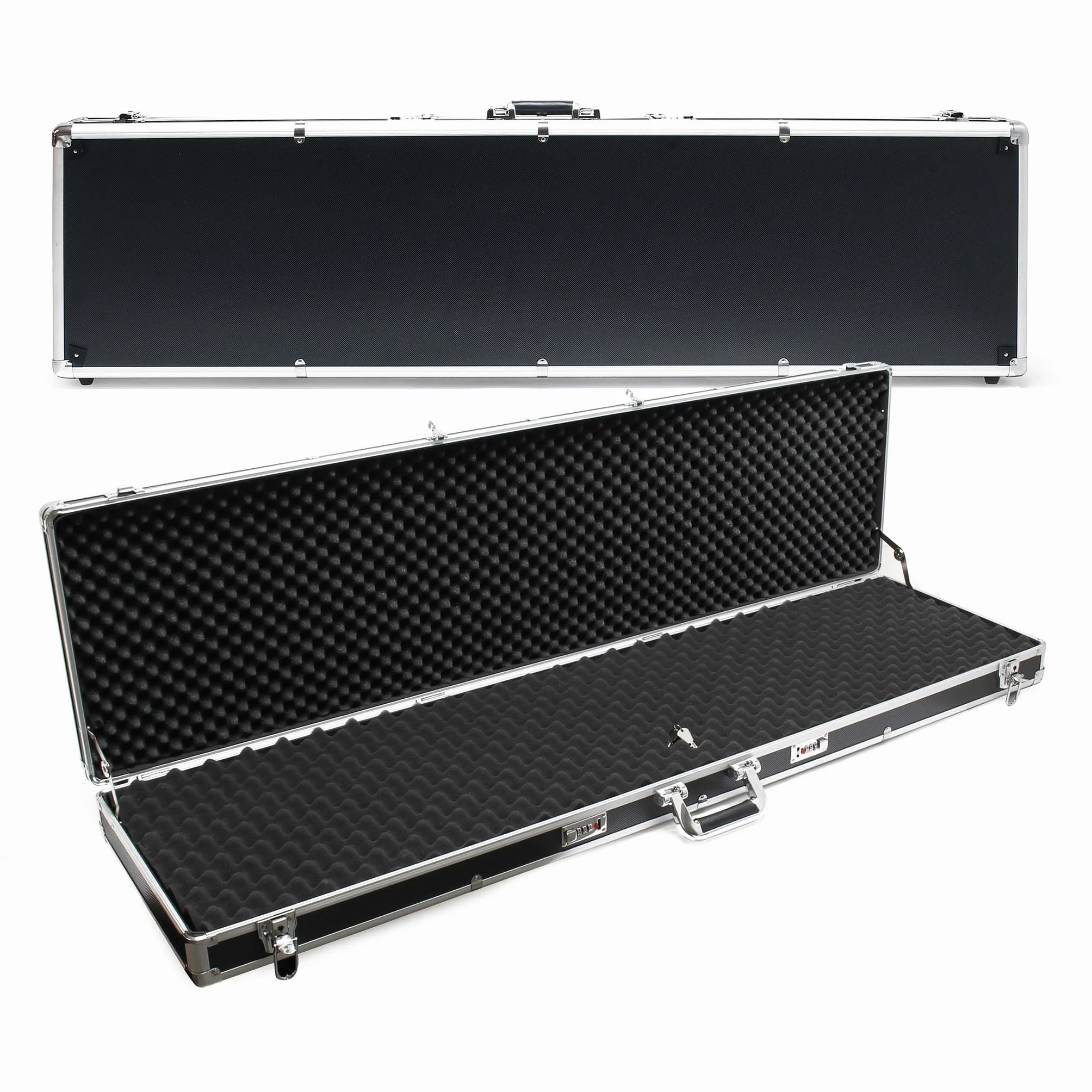 Wiltec Futerał na broń aluminiowy z zamkiem szyfrowym i pianką 134x36x11cm, walizka transportowa na broń długą, skrzynia na karabin z uchwytem