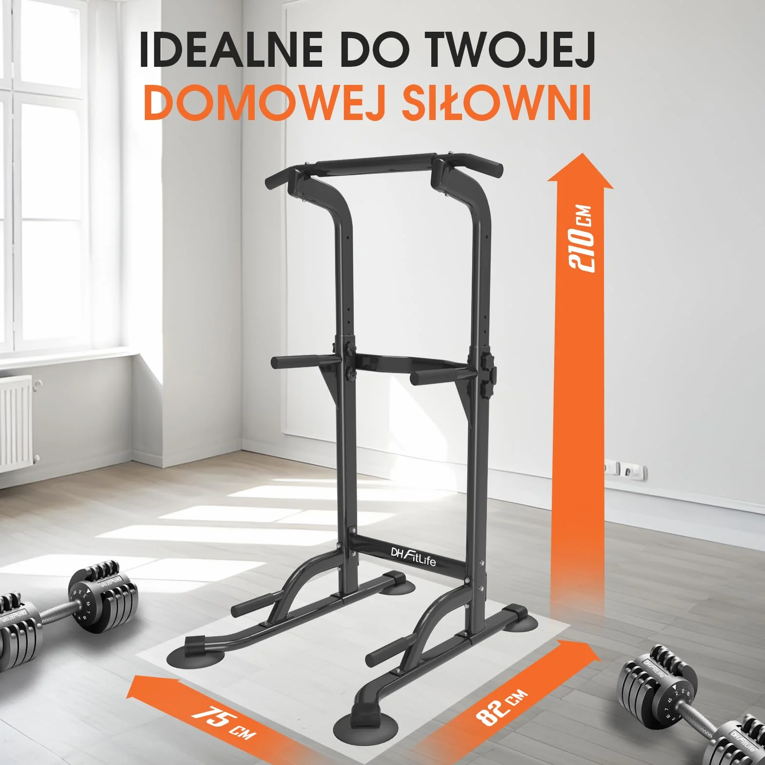DH FitLife Power Tower Dip Station | Wolnostojący Drążek do Podciągania | Dipy i Trening Pleców | Stacja do Dipów | Stacja Treningowa do Domowej Siłowni | Trening Siłowy w Domu