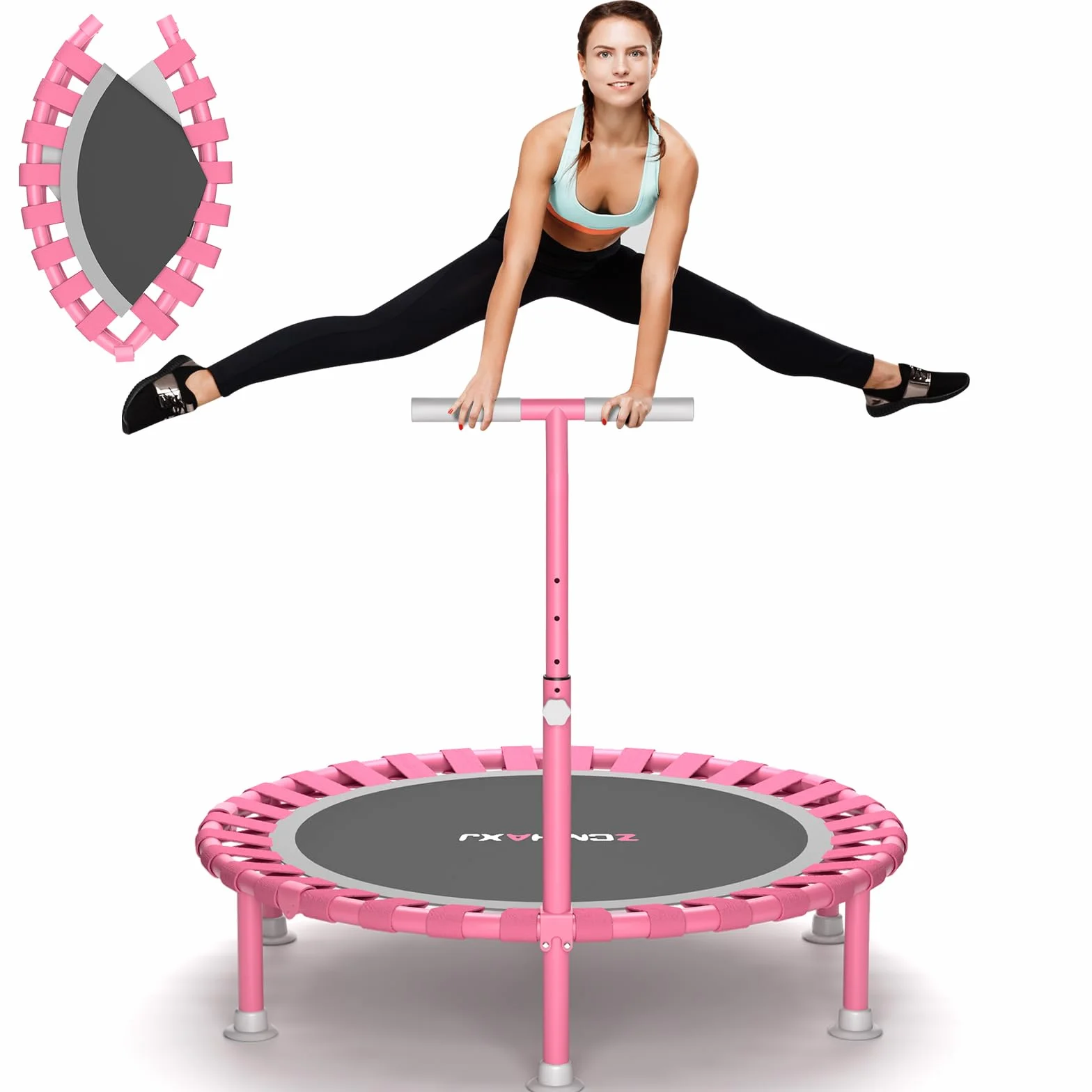ZCMHAXJ 40-calowa mini trampolina dla dorosłych, wewnętrzna trampolina fitness, nośność 200 kg, cicha aerobiczna trampolina odbijająca