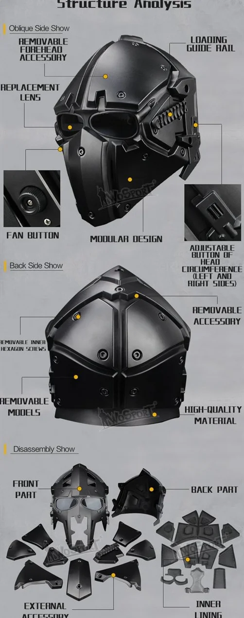 Taktyczny kask airsoft, kask ochronny na całą twarz z osłoną twarzy i goglami, używany do strzelania do paintballu, polowania, jazdy na motocyklu, rekwizytów filmowych, odgrywania ról itp.