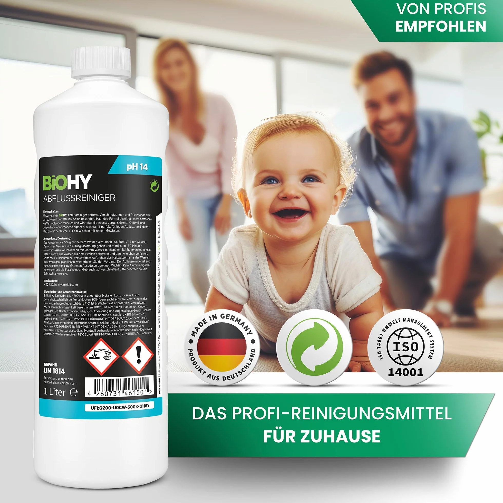 BiOHY Środek do czyszczenia odpływów (butelka 1l) | usuwa włosy bez wysiłku | doskonały na uporczywe blokady i nieprzyjemne zapachy | koncentrat organiczny do kuchni i łazienki (abflussreiniger)