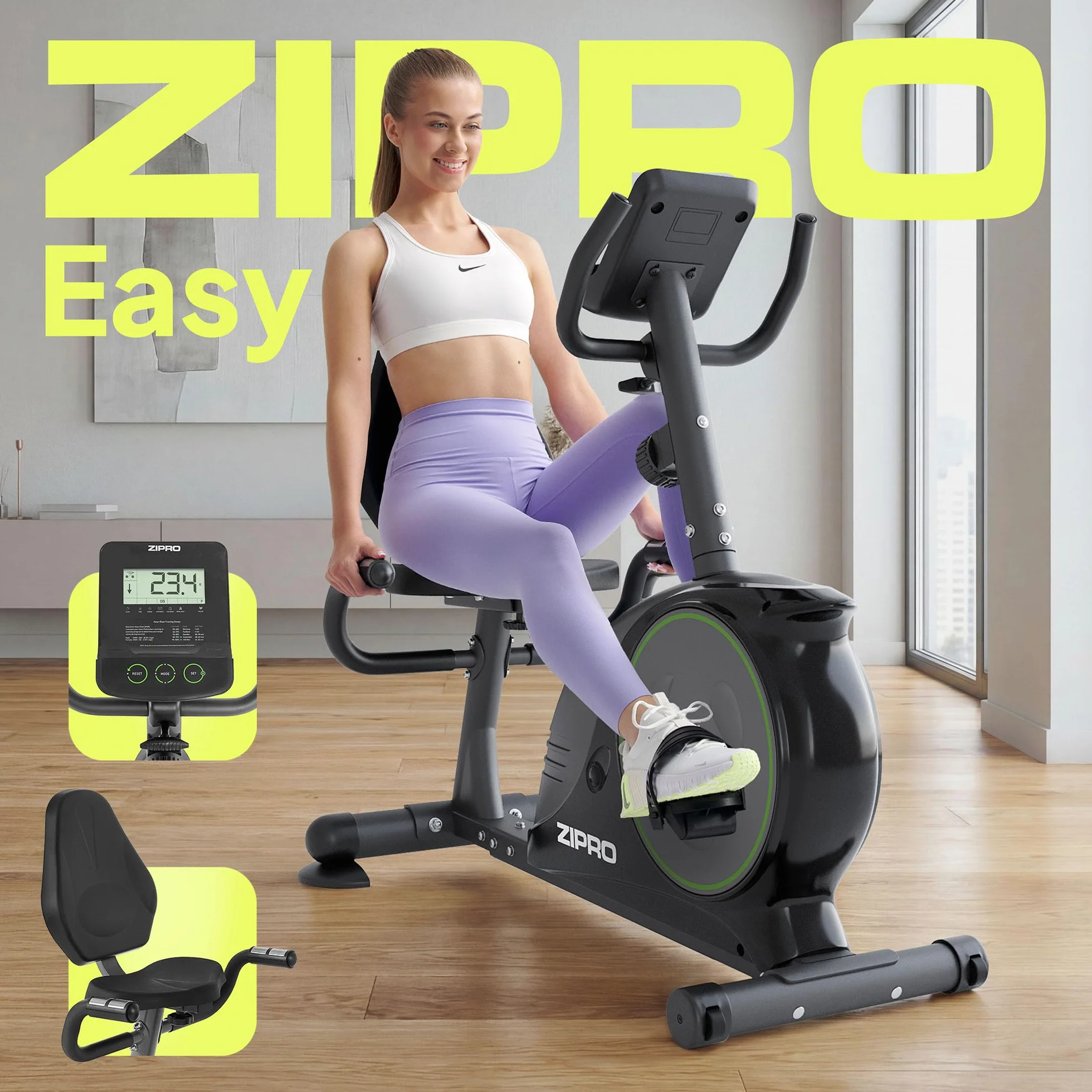 Zipro Easy rower treningowy Easy Ergometr, magnetyczny trenażer rowerowy, ergometr do 150 kg, rower do użytku wewnątrz i na baterie, rower treningowy