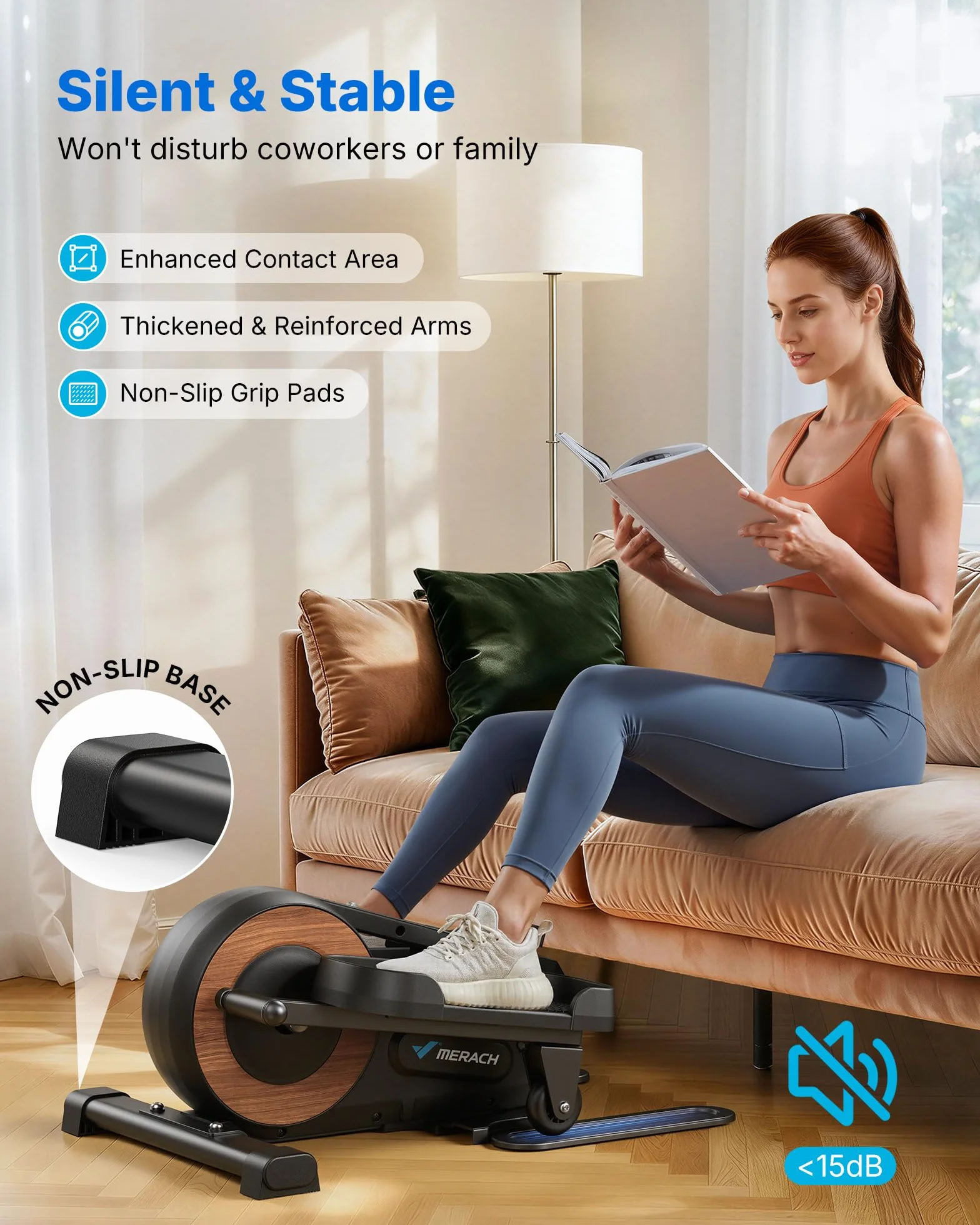 MERACH Orbitrek Pod Biurko, Mini Stepper, 8 Poziomów Oporu, Duże Pedały, Ekran LCD
