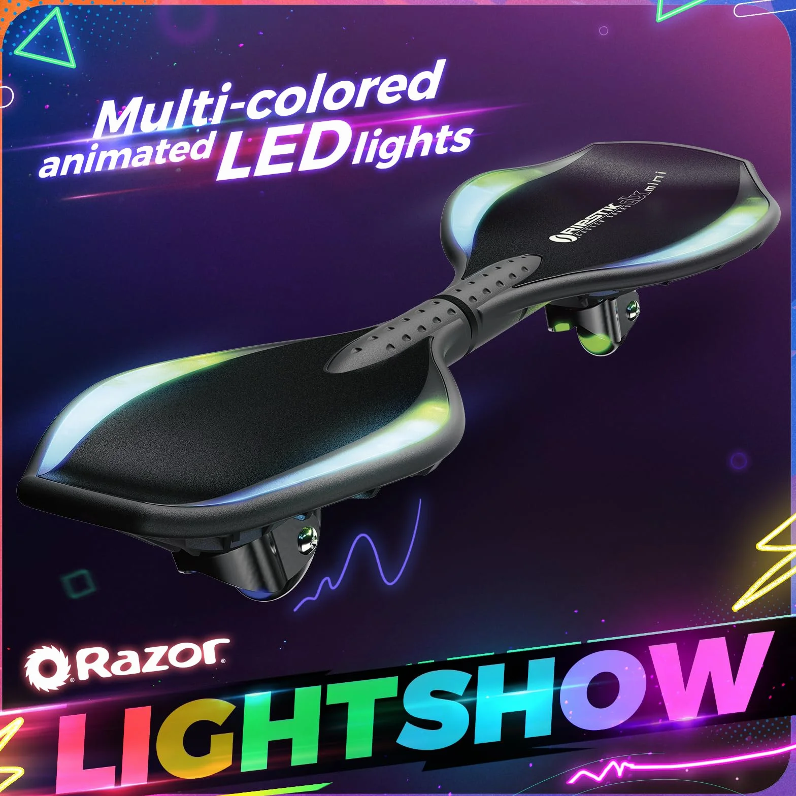 Razor RipStik Ripster Lightshow – podświetlana deska na dwa kółka z kółkami 360 stopni, kompaktowa i lekka, dla dzieci i nastolatków, czarna
