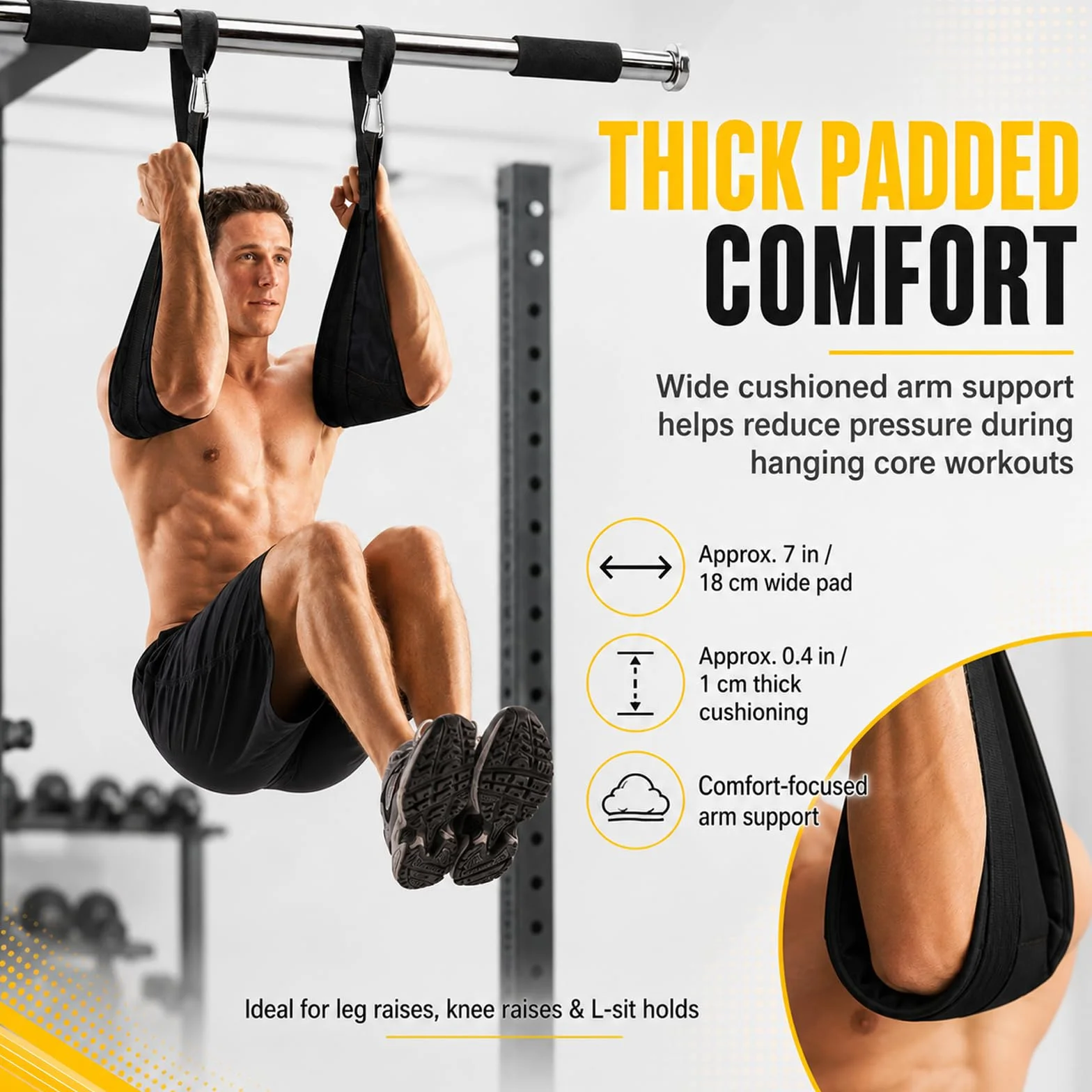Taeku Szlufki na ramiona do treningu brzucha, 1 para, trwałe Ab Straps Slings drążek do podciągania trener brzucha, fitness do 200 kg, obciążenie do drzwi i drążka gimnastycznego (czarne)