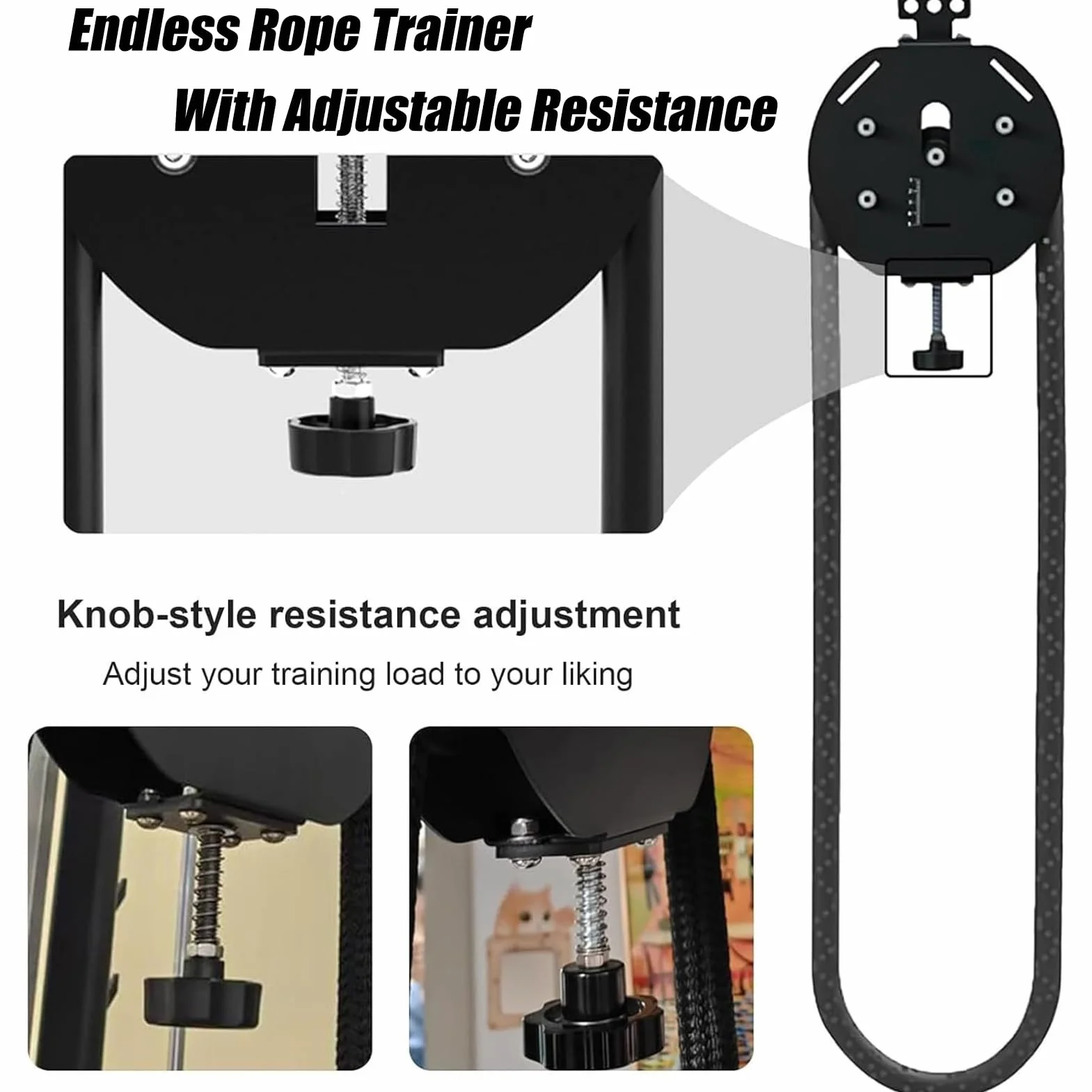Endless Rope trener linowy, z regulowanym oporem, linka nylonowa klasy premium, 400 cm, do ćwiczeń chwytu, ramion, pleców i koordynacji