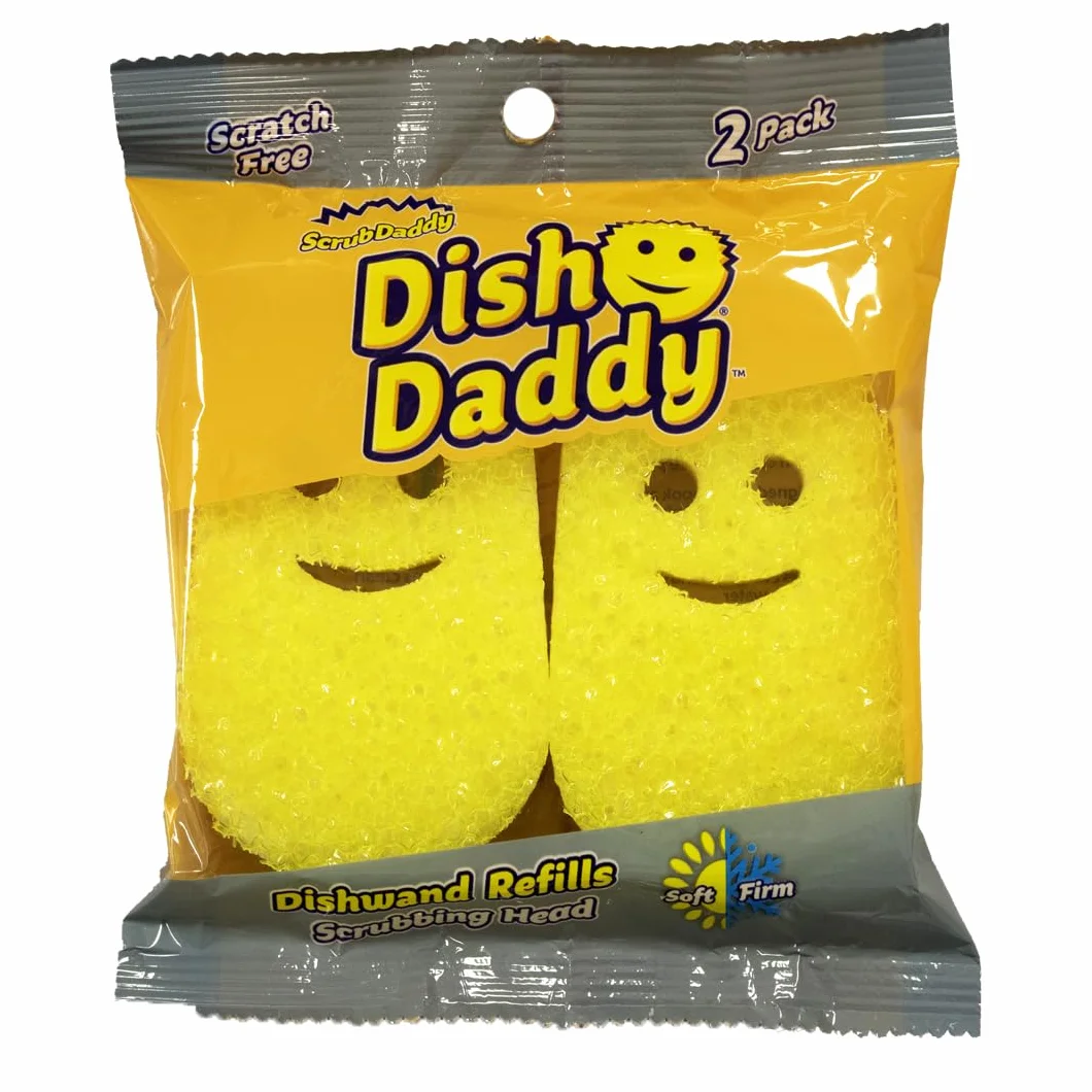 Scrub Daddy Dish Daddy Różdżka do naczyń i głowice uzupełniające, szczotka do dozowania mydła, gąbka do mycia zmieniająca teksturę z uchwytem płynu, gąbka do naczyń z wbudowanym skrobakiem i głowicą