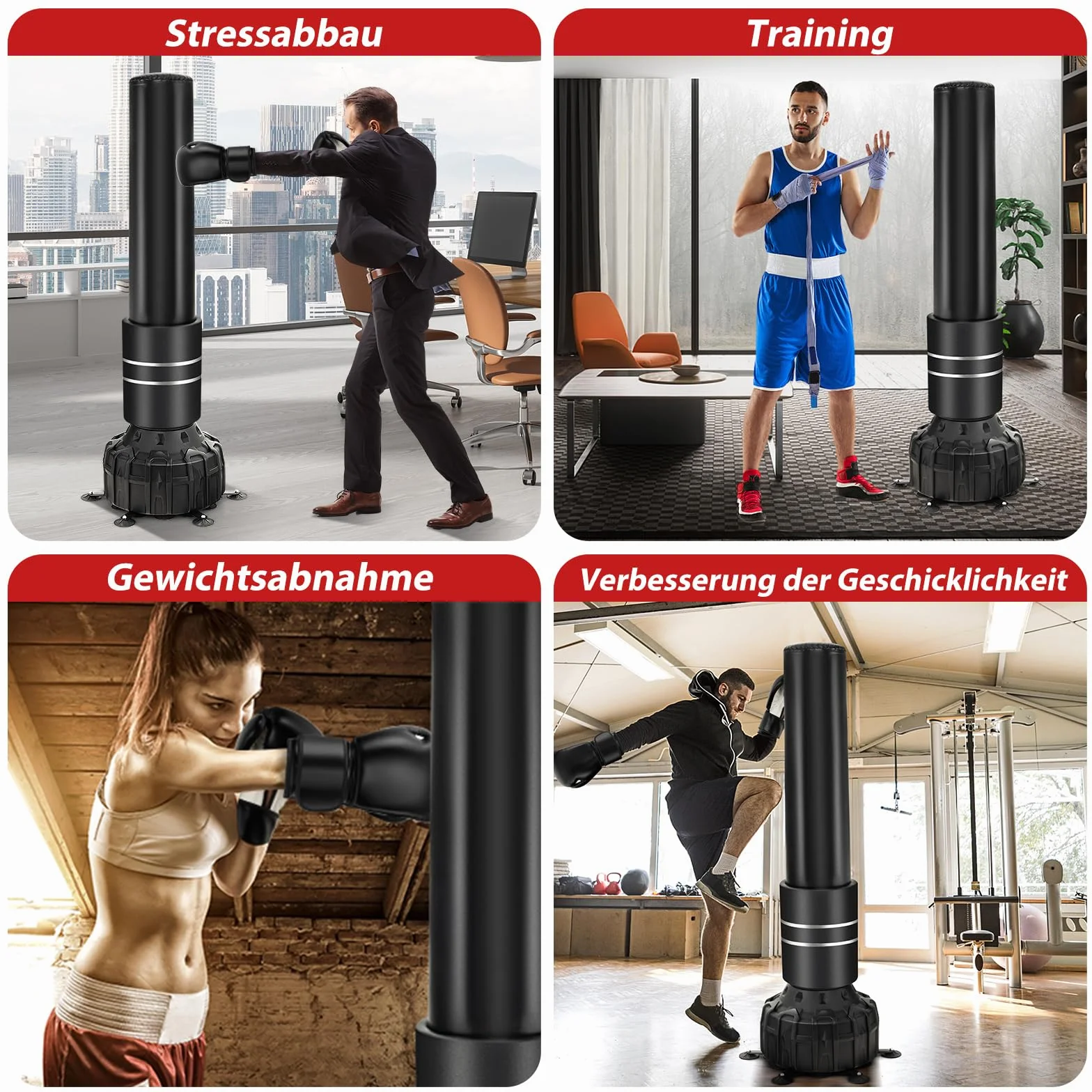 COSTWAY Wolnostojący worek bokserski, 173 cm/182 cm, stojący, z rękawicami bokserskimi i nóżką z przyssawką, worek kickboxing Trainer MMA dla dzieci i dorosłych