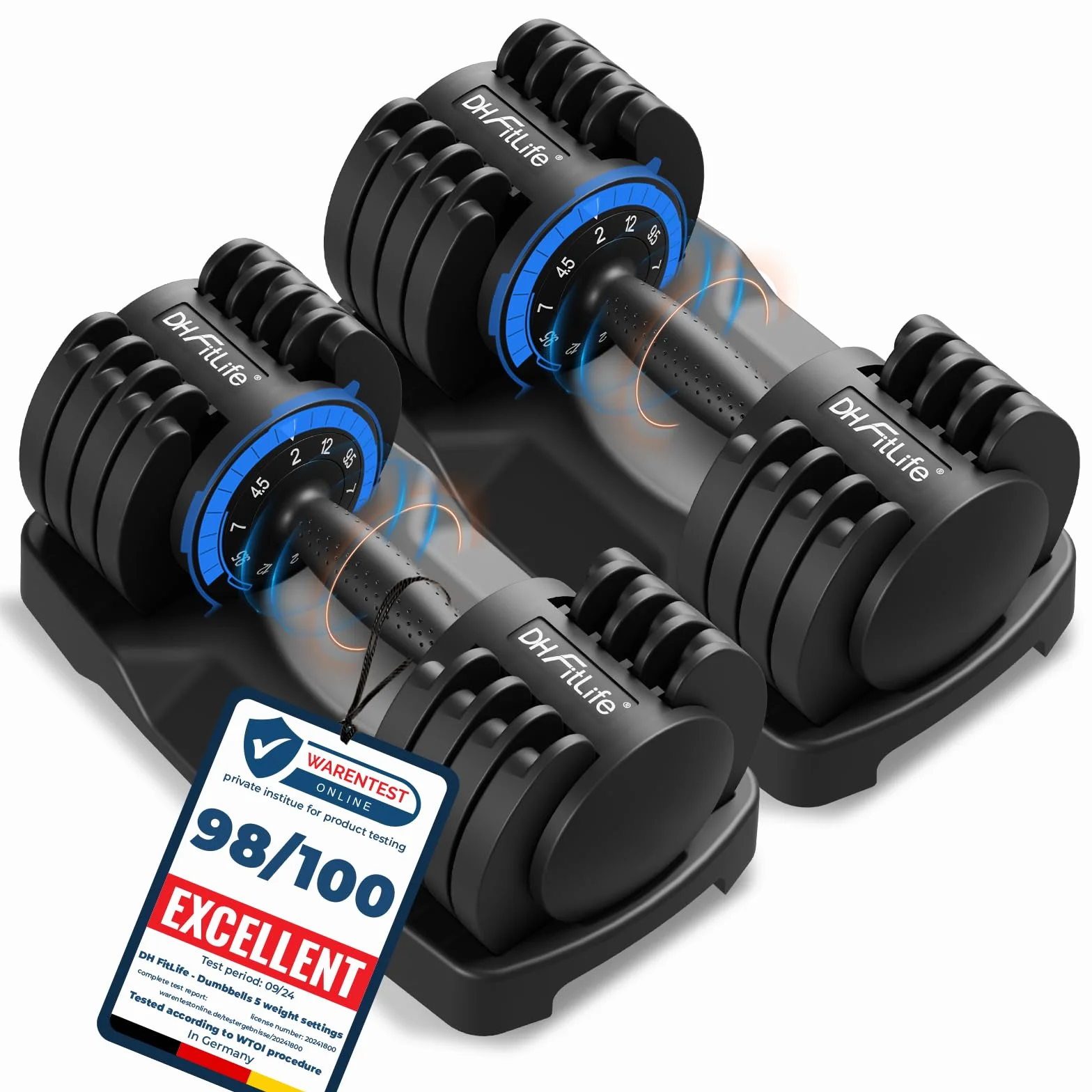 DH FitLife regulowane hantle 12 kg 5 poziomów obciążenia zestaw 2 szt