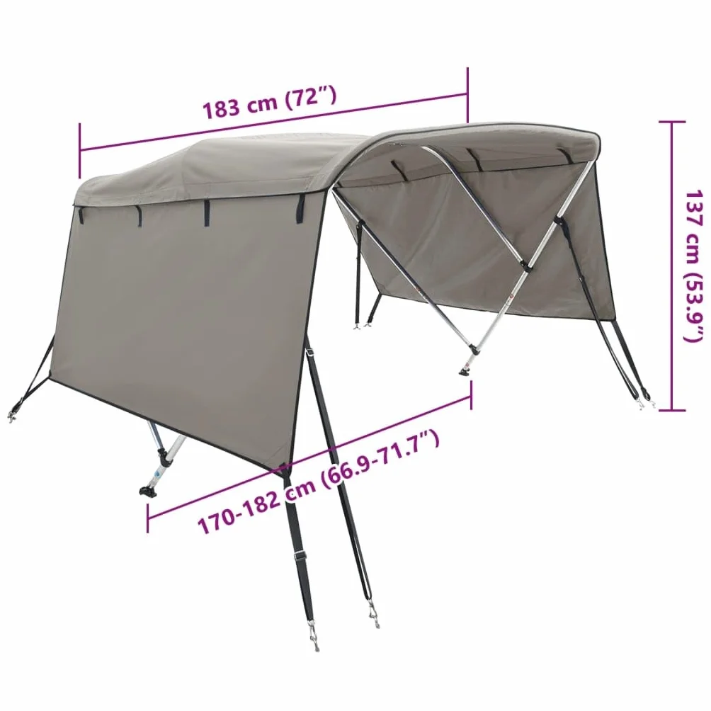 vidaXL Daszek bimini ze ściankami, 3 pałąki, 183x(170-182) x137 cm, daszek do łodzi, bimini do łodzi, daszek bimini, daszek do łódki