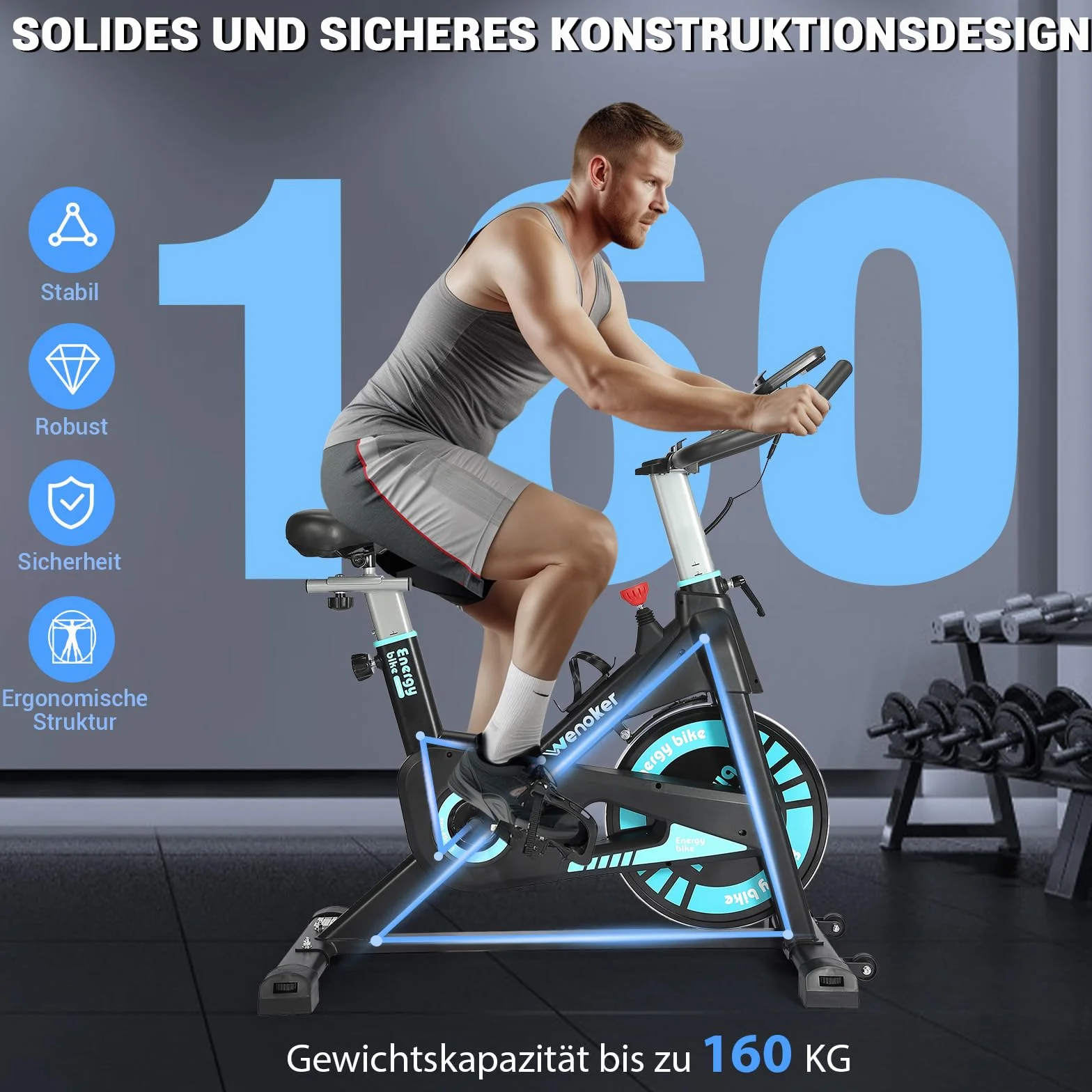 [Zaktualizowano na rok 2026] Rower stacjonarny Wenoker z oporem magnetycznym,Rower spinningowy do wnętrz, trenażer domowy, rower cardio, rower fitness,Obciążenie do 160 kg