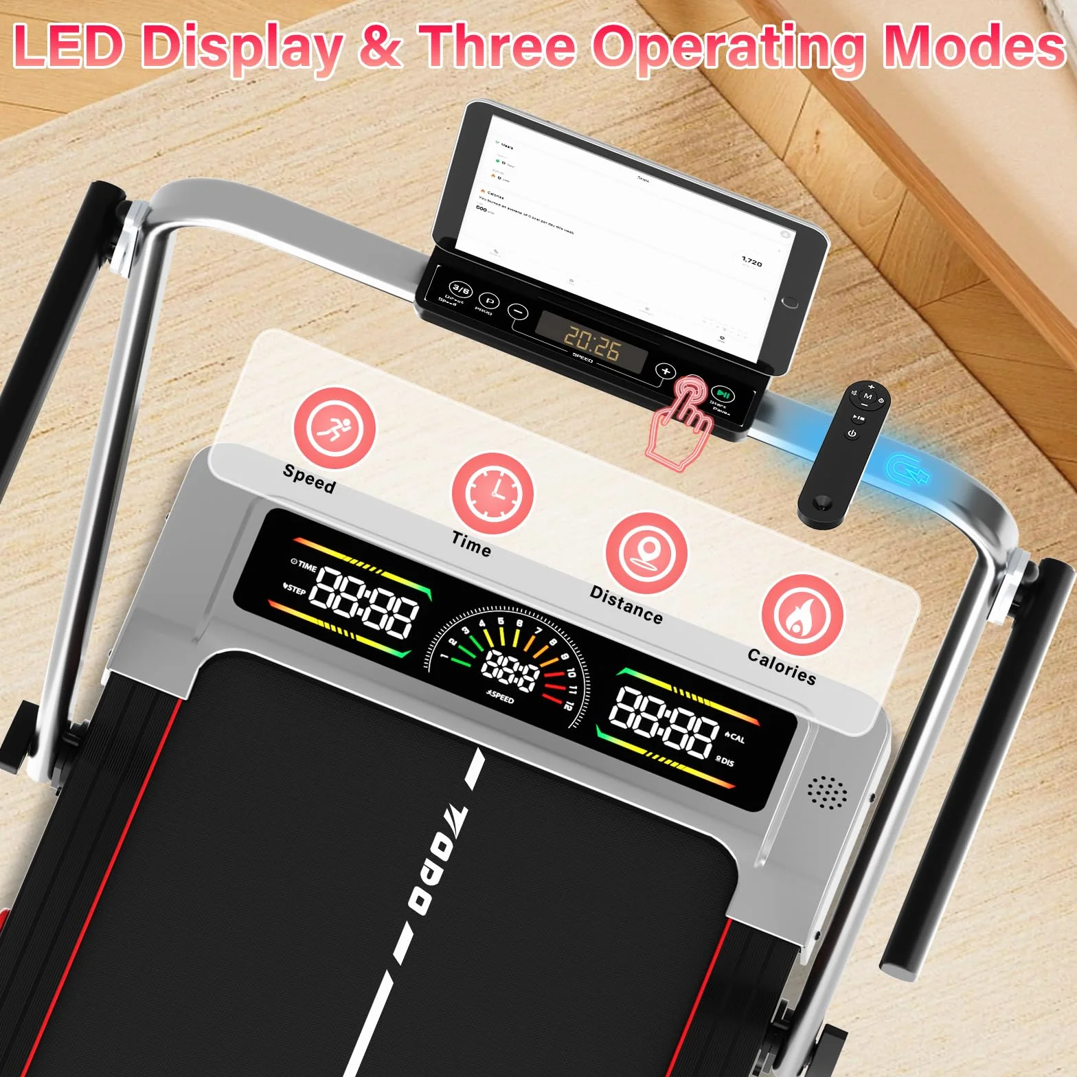 TODO Bieżnia Składana z Ręczne Nachyleniem 10%, 12 km/h Mata do chodzenia z Głośnik Bluetooth, 12 Programów, Bieżnia do Domu i Biura Pojemność 150kg, 3.5HP Treadmill, APP&Wyświetlaczem LED