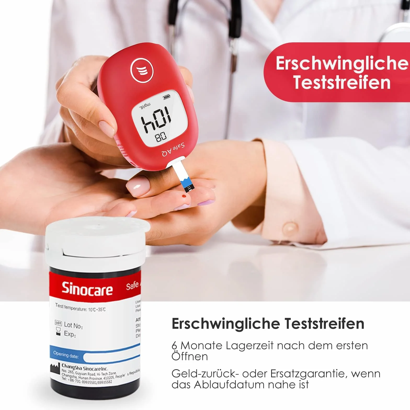 Sinocare Paski do testowania cukru we krwi 100 sztuk z lancetami 100 sztuk do Safe AQ Smart i Safe AQ Voice