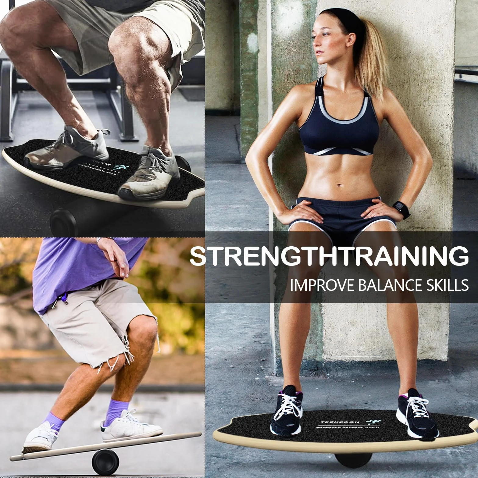Drewniana deska do balansowania, profesjonalna deska do balansowania z rolką, piłką balansową, podstawką, deską do jazdy na deskorolce i surfingu, do fitnessu, jogi i rehabilitacji
