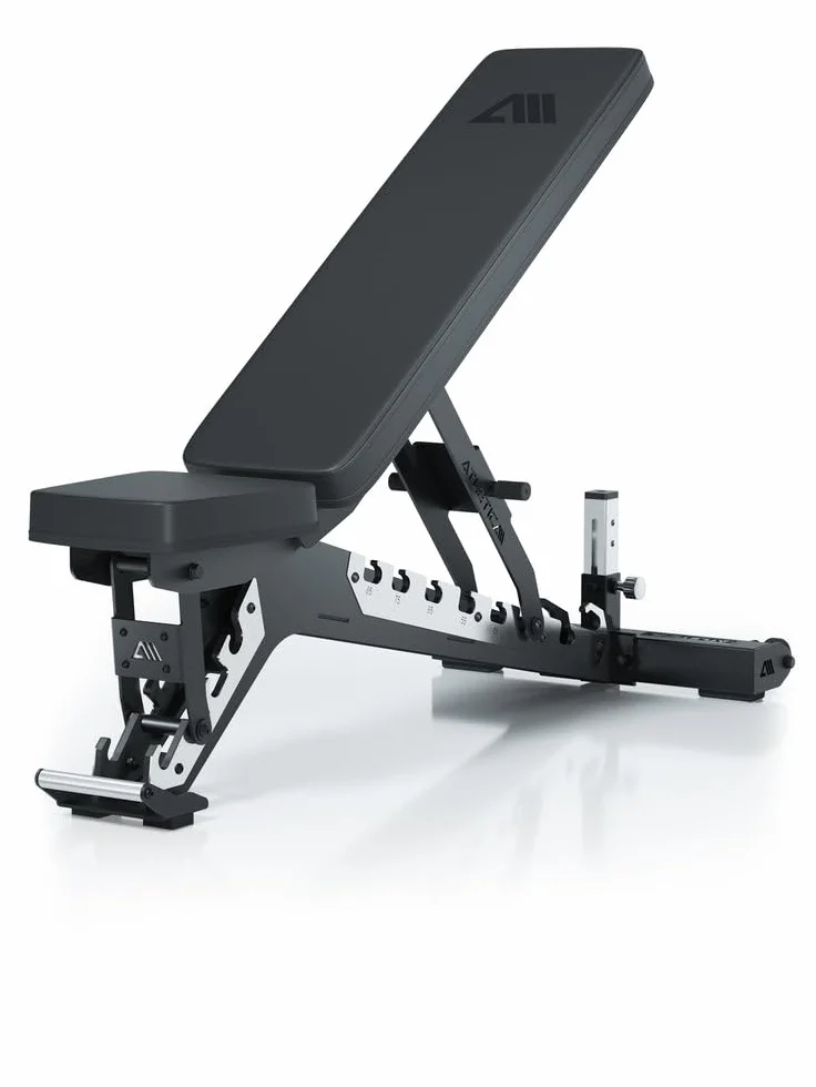 Atletica B10 Regulowana ławeczka do podnoszenia ciężarów, skośna ławeczka o jakości studyjnej, grubość materiału 4 mm, obciążenie 600 kg, regulowana kratka ze stali nierdzewnej, oparcie regulowane od