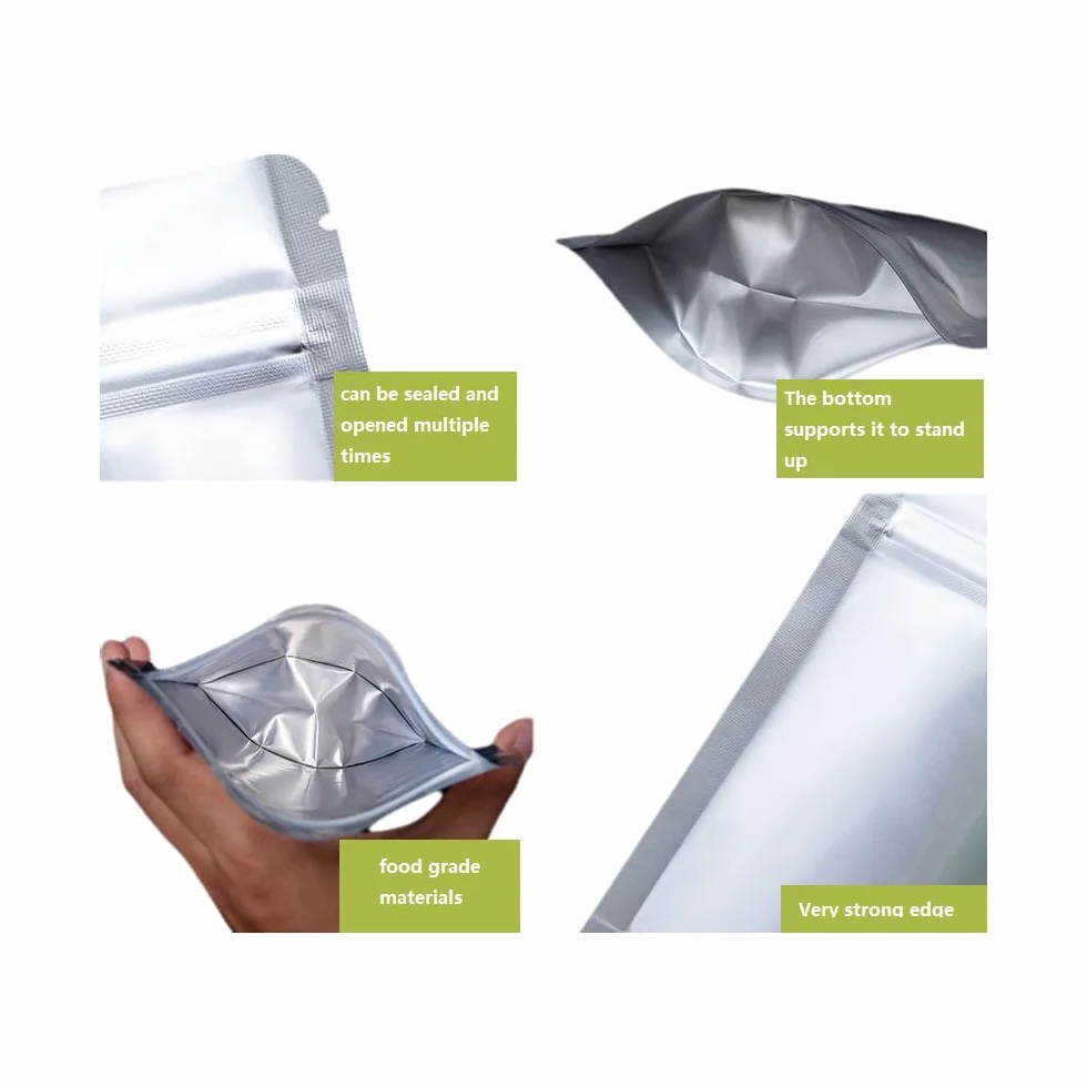 Mylar Bags do przechowywania żywności z pochłaniaczami tlenu i pustą etykietą, woreczki z zamkiem błyskawicznym i zgrzewane na gorąco (25PC25x35cm)
