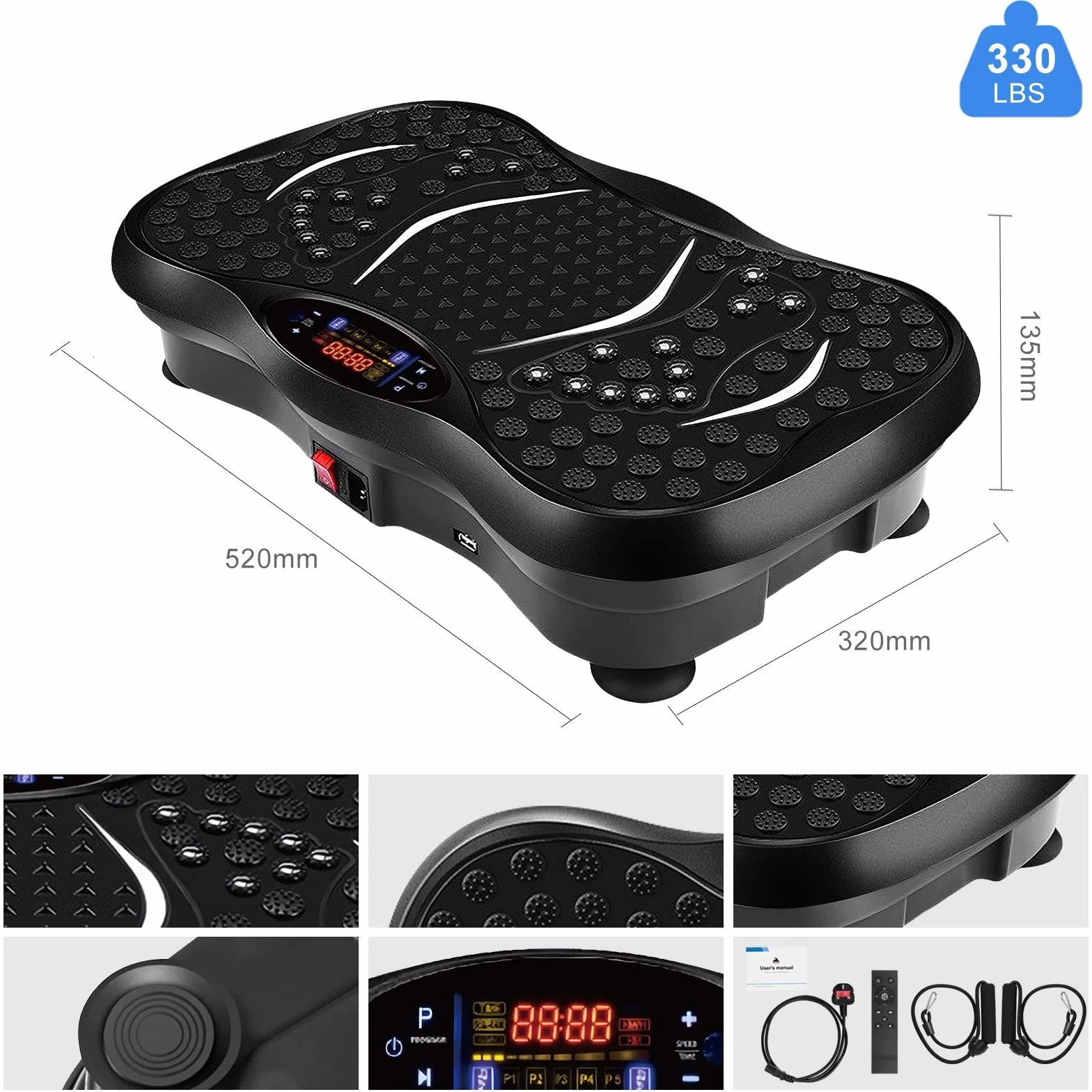 EVOLAND Płyta wibracyjna urządzenia wibracyjne z 5 programami treningowymi do 99 poziomów intensywności, głośnik Bluetooth, taśmy oporowe z uchwytem do treningu całego ciała i modelowania ciała