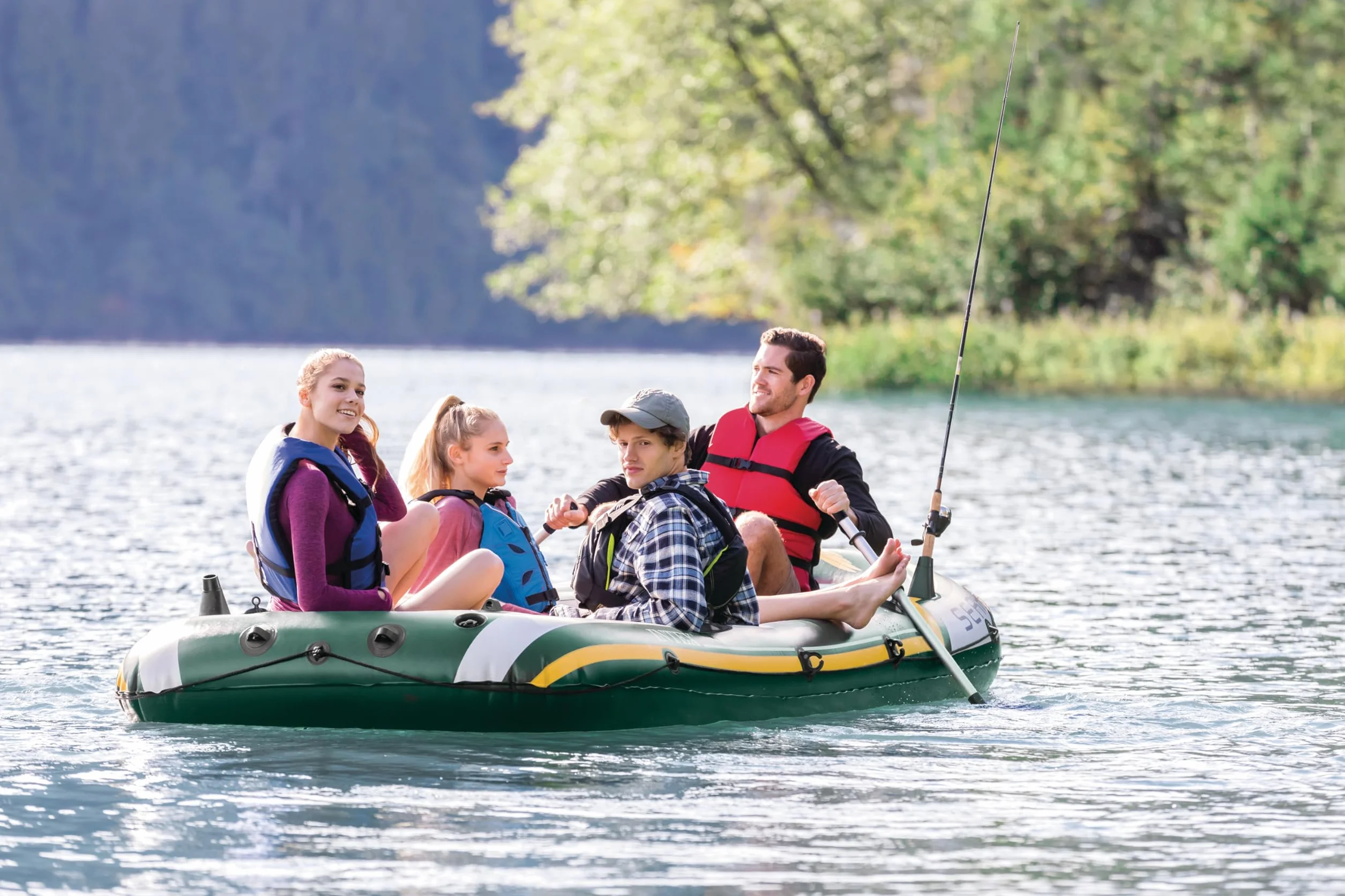 Intex Unisex Seahawk 4 Ponton Nadmuchiwany, Wielokolorowy, 4-Osobowy