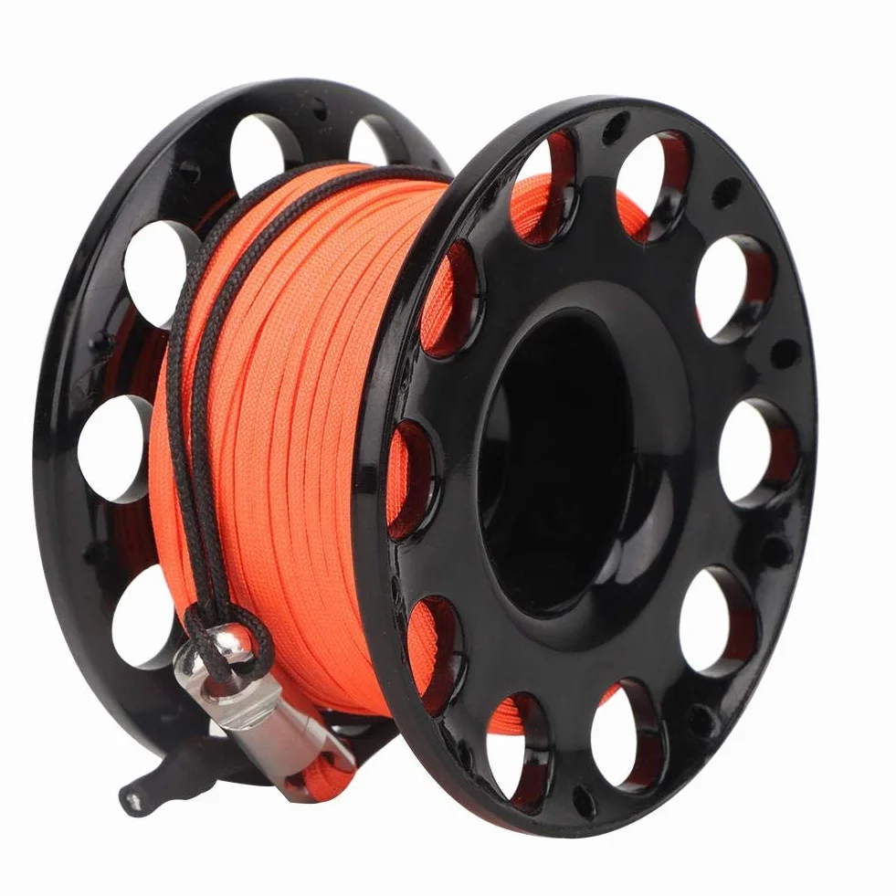 Finger Reel, szpula do nurkowania, z tworzywa sztucznego, mini szpula do nurkowania z podwójnym karabińczykiem, szpula, 30 m, do nurkowania, nurkowania pod wodą (czarna)