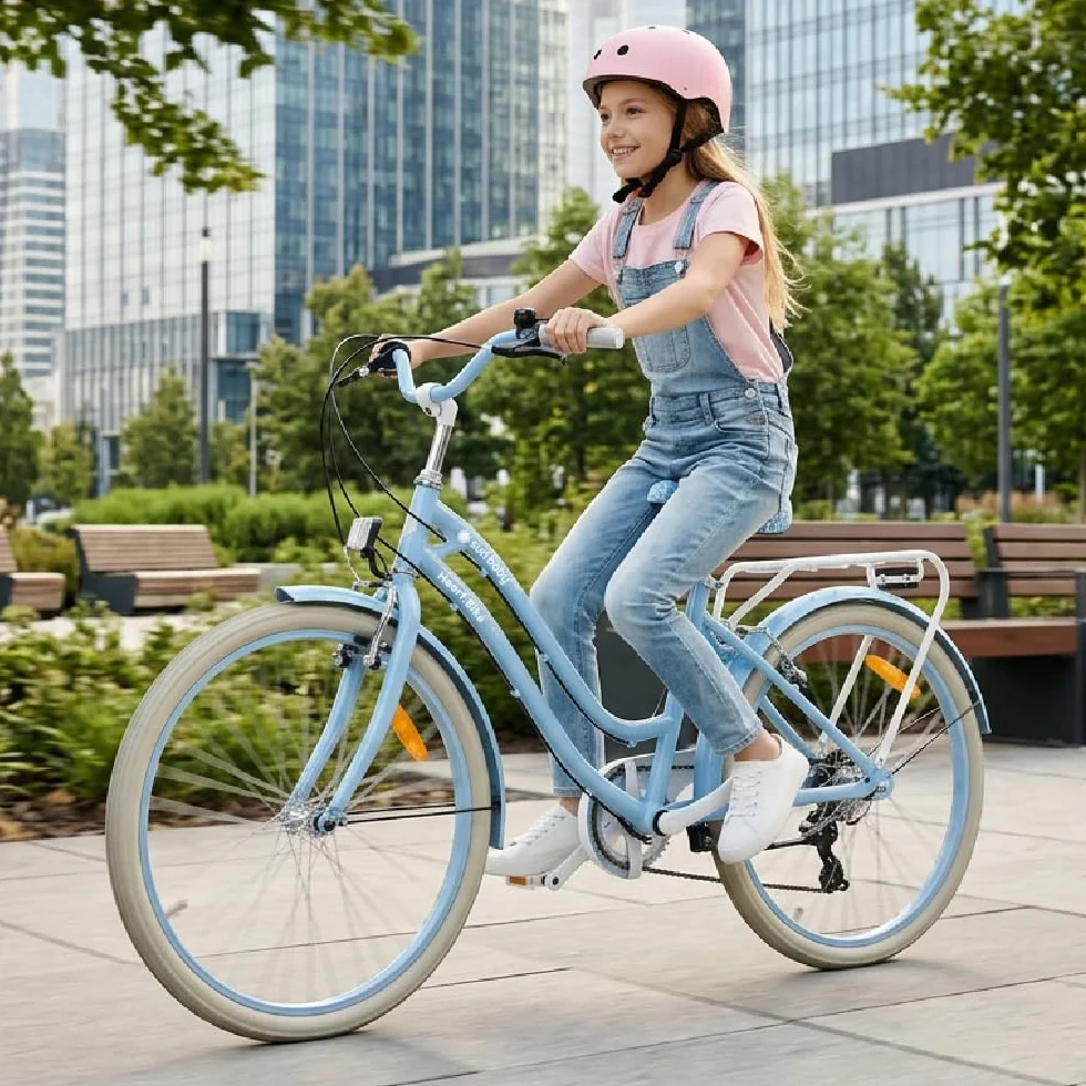 Heart Bike Rower dziecięcy dla dziewczynek 20 cali, rower dziewczęcy, 6 biegów, stalowa rama, hamulce V-brake, błotniki, osłona łańcucha, reflektory, dzwonek, regulowany
