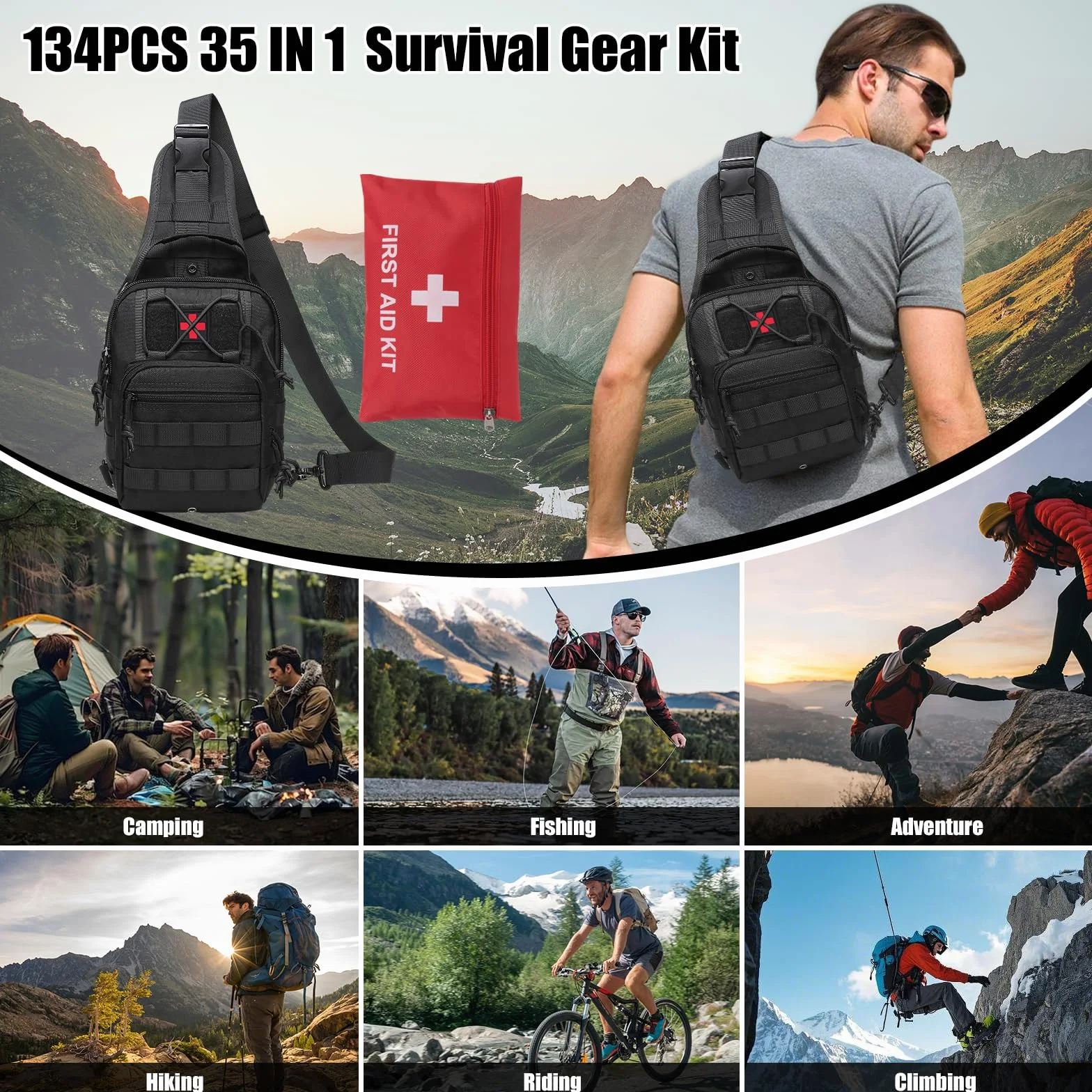Zestaw survivalowy 35 w 1, profesjonalny zestaw awaryjny z akcesoriami campingowymi