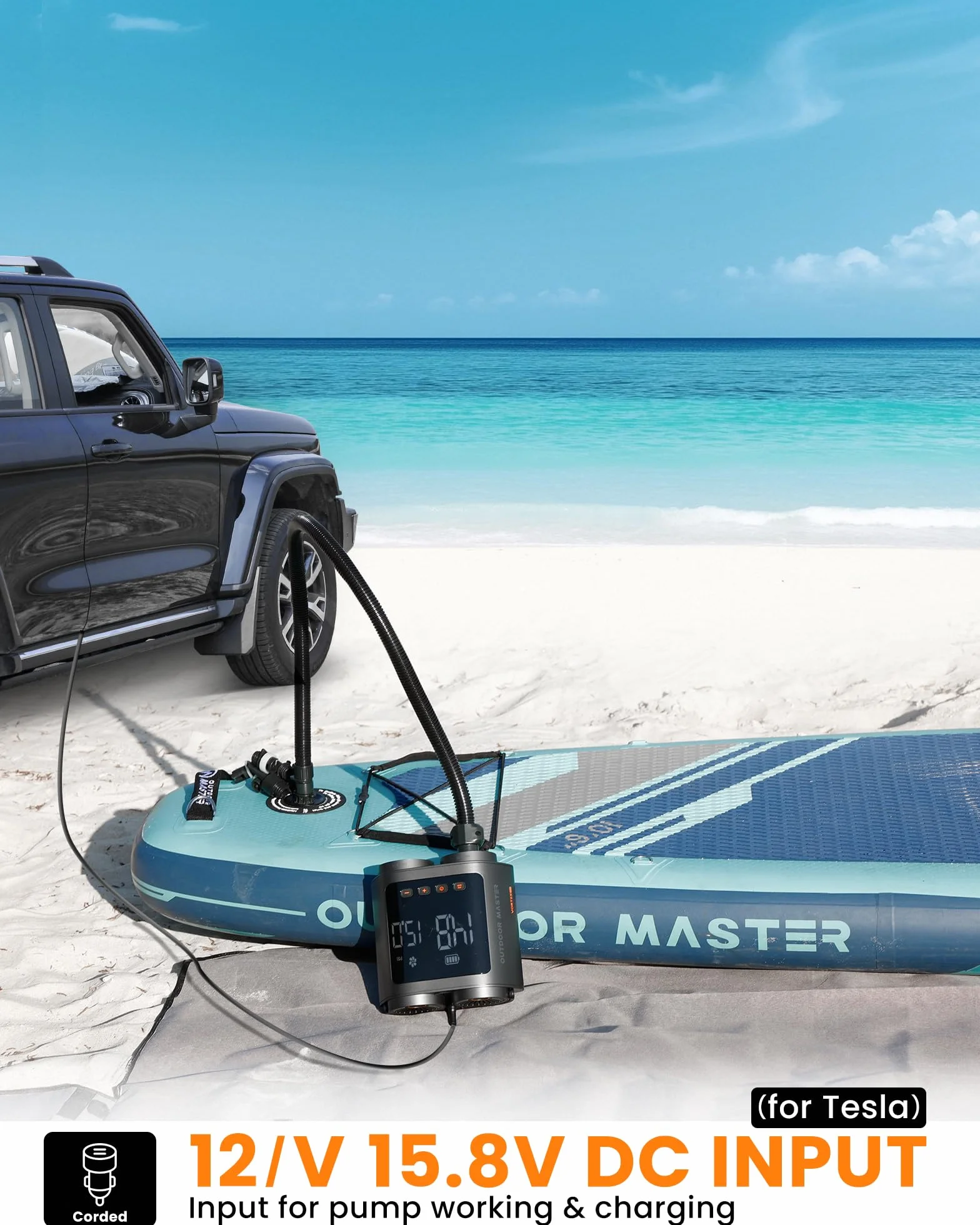 OutdoorMaster Vortex Pro 57,7 Wh przenośna pompka do padla, elektryczna pompa SUP z akumulatorem do 3 pompowania i opróżniania, maks. 20 PSI 12 V/15,8 V DC i wejścia typu C, 8 dysz