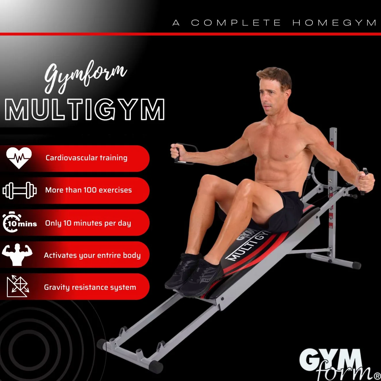 GYMFORM MultiGym - kompletne, składane urządzenie fitness, aby wzmocnić całe ciało, ponad 100 ćwiczeń, do domu, Total Gym