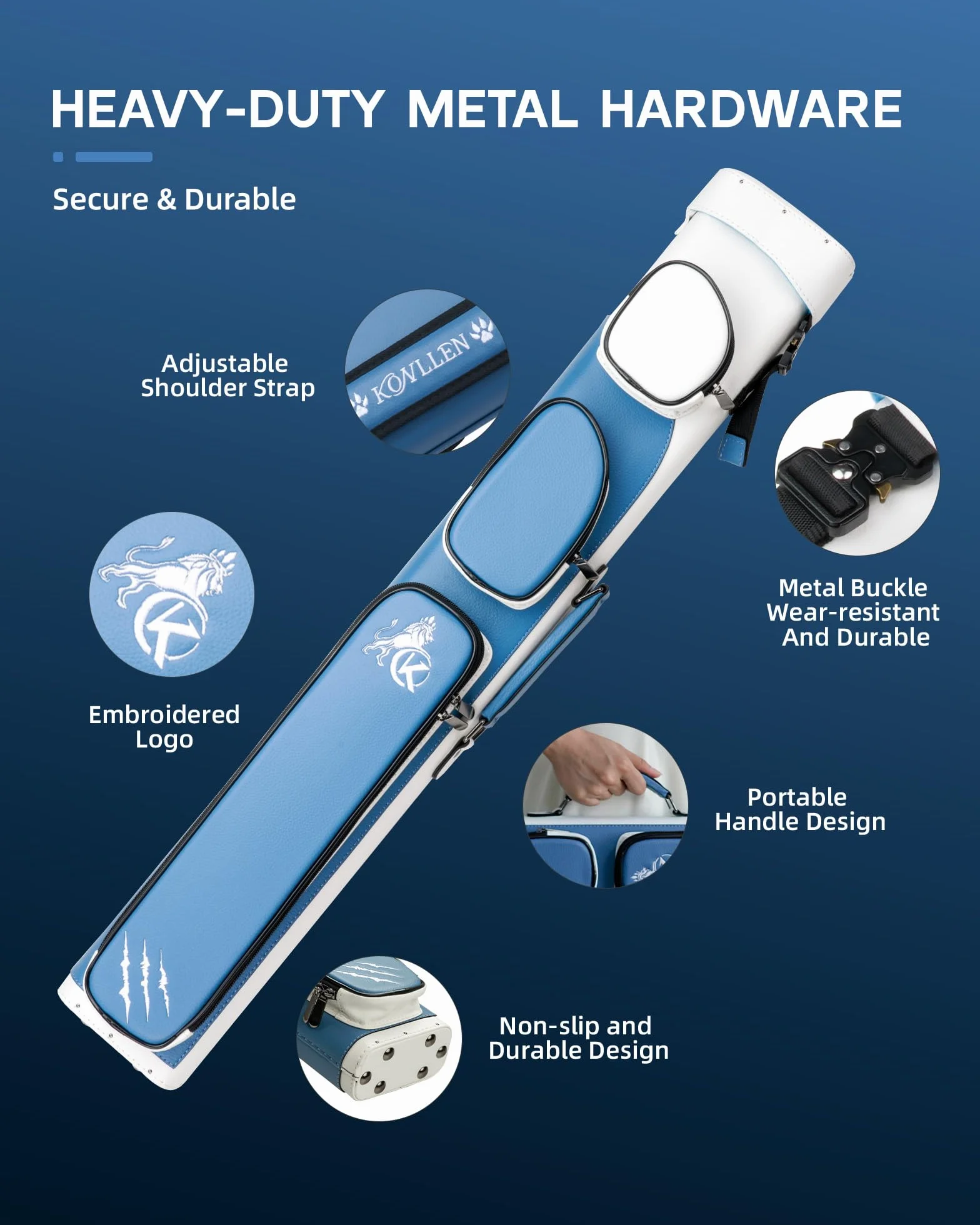 KONLLEN Etui bilardowe, 6 przegródek z twardą skorupą, ręcznie wykonane, 2 uchwyty, 4 kieszenie na akcesoria, 6 kolorów (czarne)