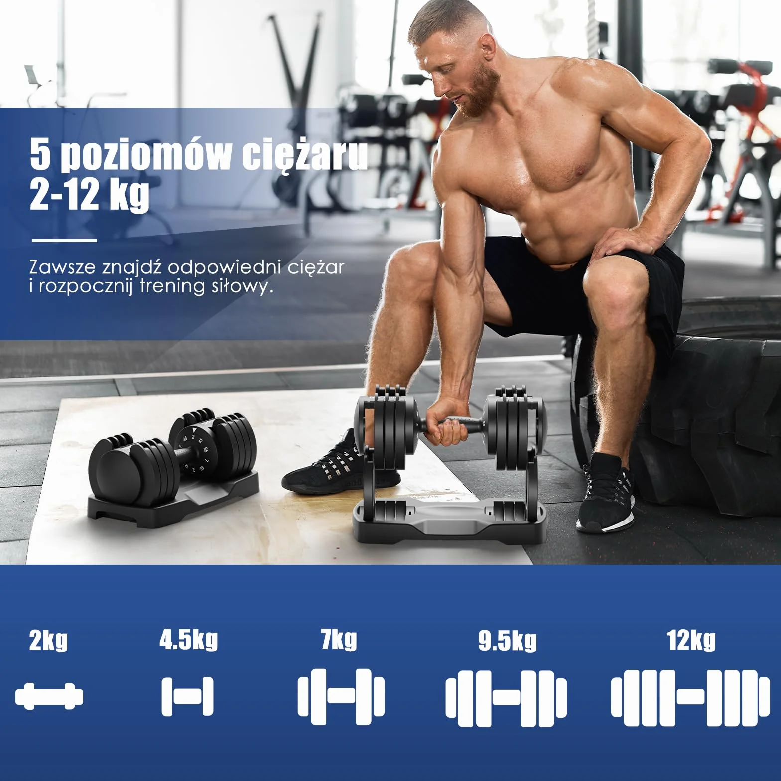 DH FitLife regulowane hantle 12 kg 5 poziomów obciążenia zestaw 2 szt