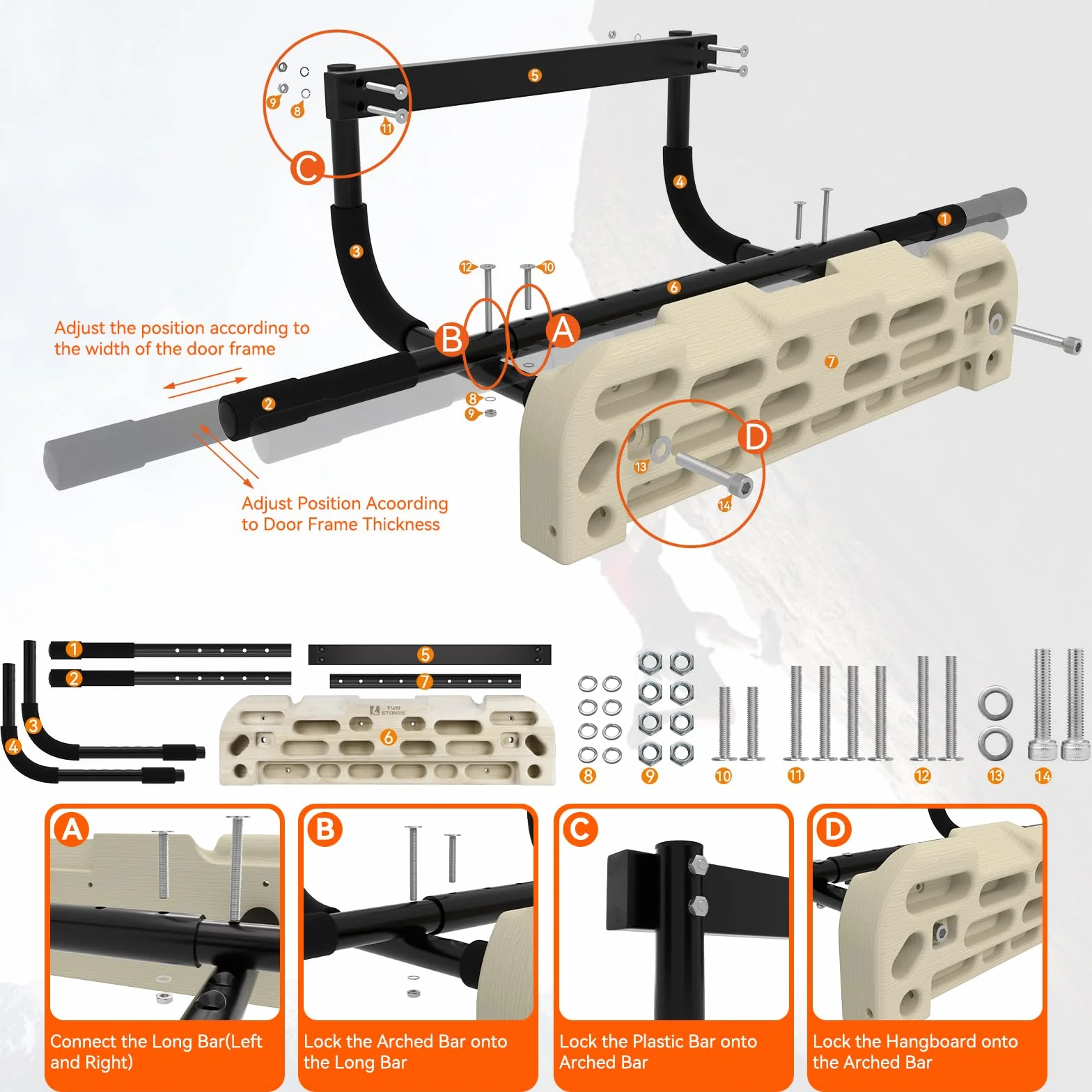 Hangboard do wspinaczki skałkowej z drążkiem do podciągania 10-21 cm