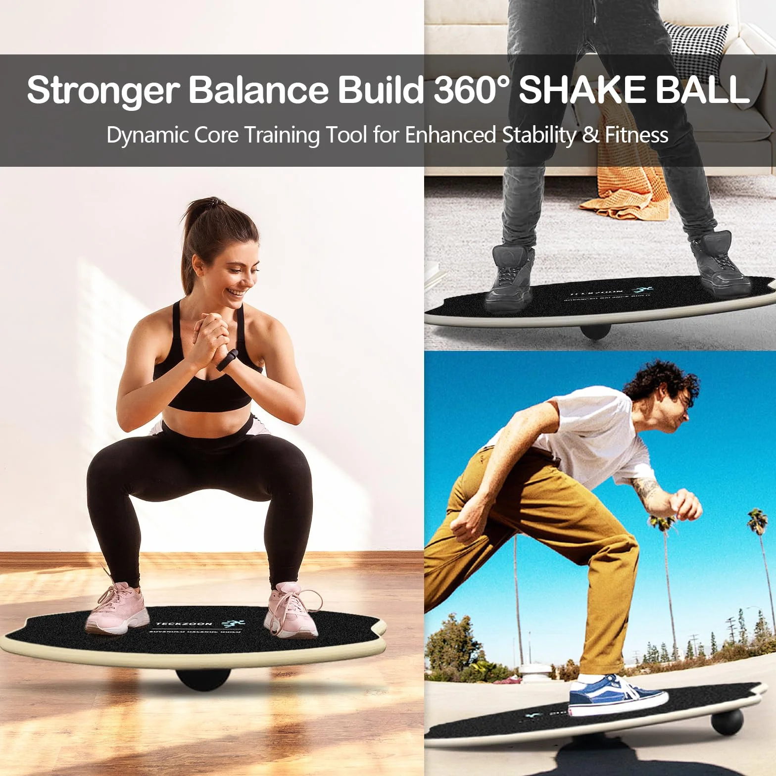 Drewniana deska do balansowania, profesjonalna deska do balansowania z rolką, piłką balansową, podstawką, deską do jazdy na deskorolce i surfingu, do fitnessu, jogi i rehabilitacji