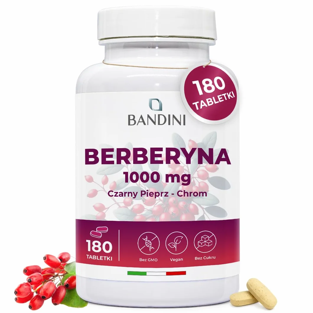 Bandini® Berberine 1000mg czysta wysoka dawka | 180 wegańskich tabletek - Berberyna HCl z Berberis Aristata 97% + Chrom i Czarny Pieprz | Maksymalne wchłanianie - Funkcje trawienne, wątrobowe, jelitow