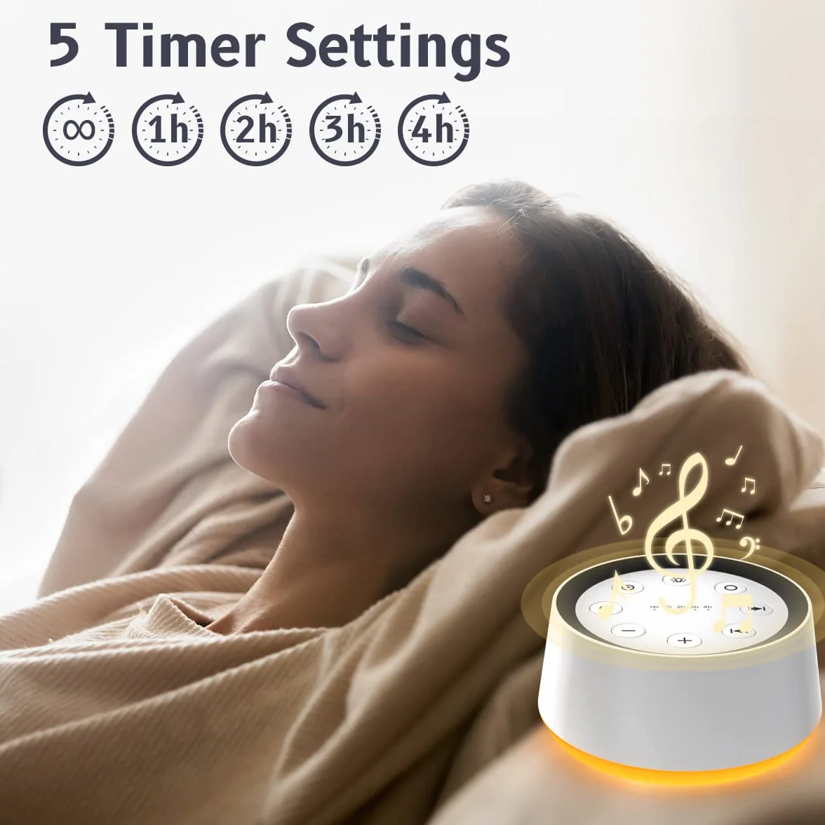 Maszyna dźwiękowa White Noise Machine z 30 kojącymi dźwiękami do spania, 12 kolorów, lampka nocna, wtyczka brązowa, maszyna do spania, funkcja pamięci, 36, poziom głośności 5, timer do domu