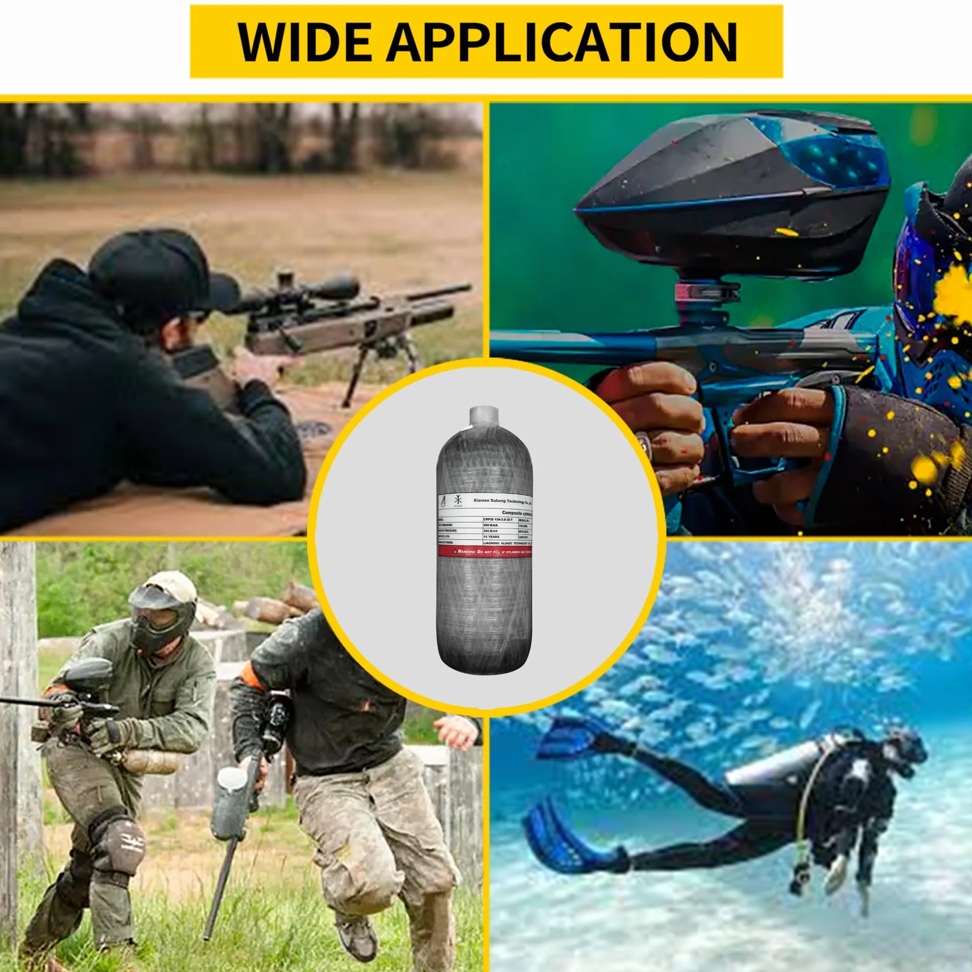 TUXING Zbiornik powietrza z włókna węglowego 2L 30Mpa 300Bar 4500psi do PCP Paintball Scuba