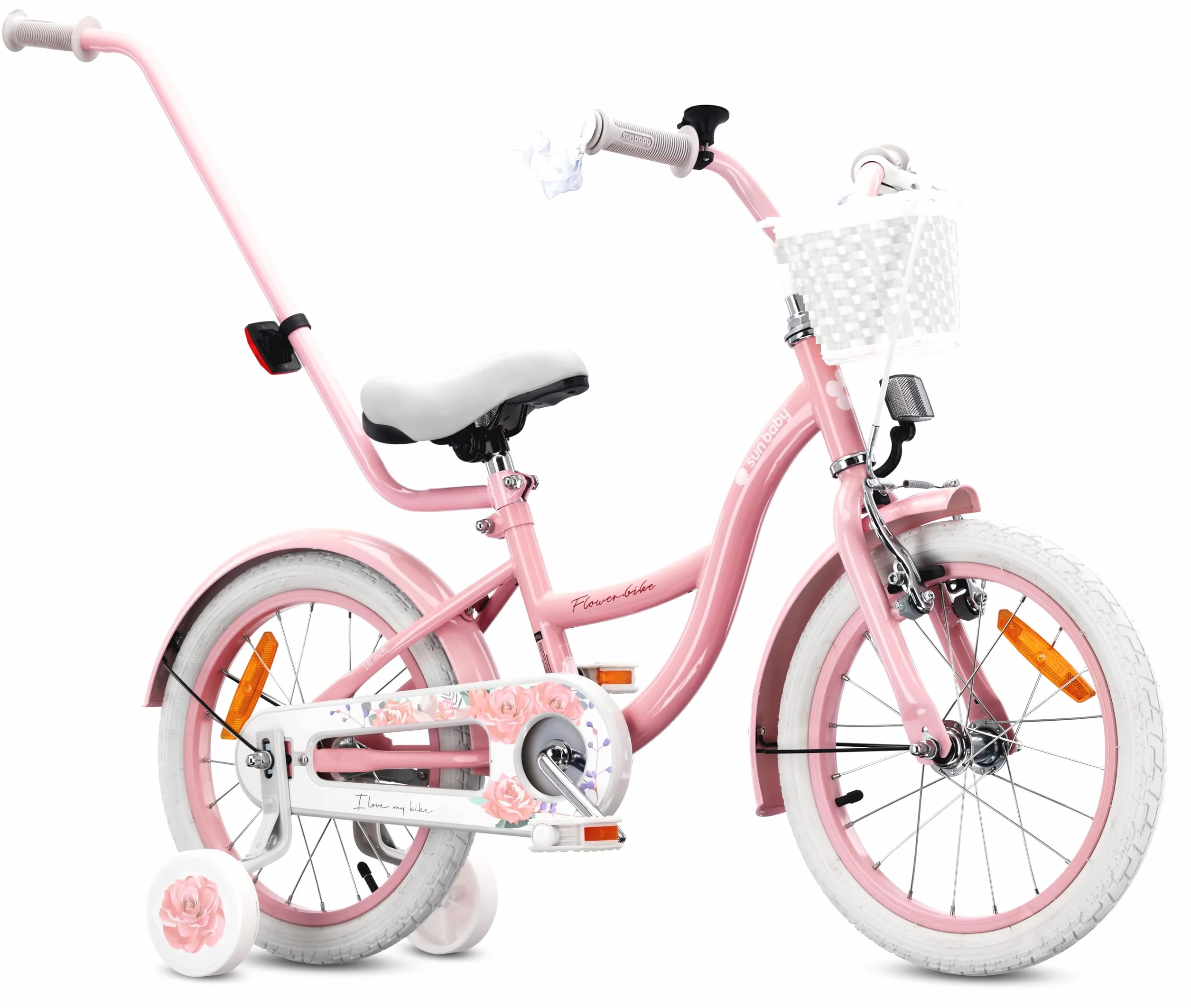 FLOWER BIKE Rower dziewczęcy 14 cali 16 cali z pchaczem i kołami treningowymi