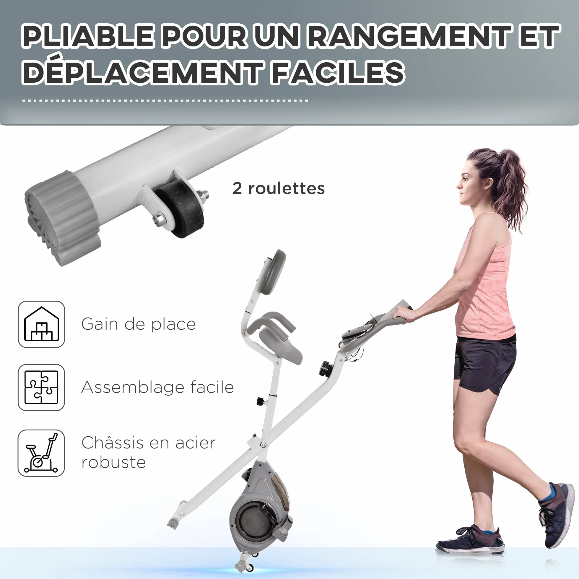 HOMCOM Magnetyczny rower treningowy składany rower fitness rower wewnętrzny duży komfort regulowane oparcie siodełka uchwyty na ekran LCD wielofunkcyjny uchwyt na tablet stalowy biały szary