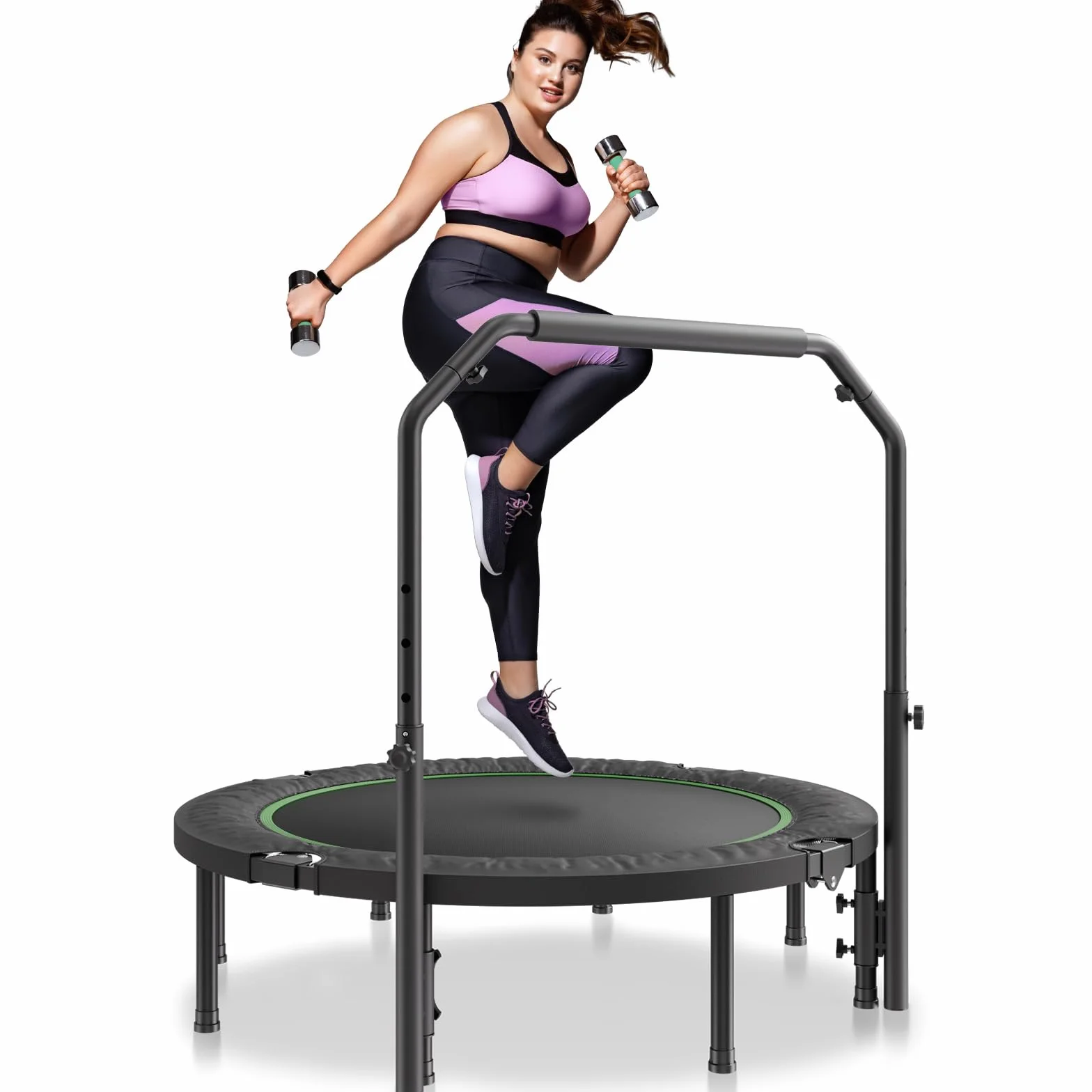 VEVOR Mini składana trampolina fitness 1320 mm maksymalne obciążenie 205 kg z regulowanym uchwytem