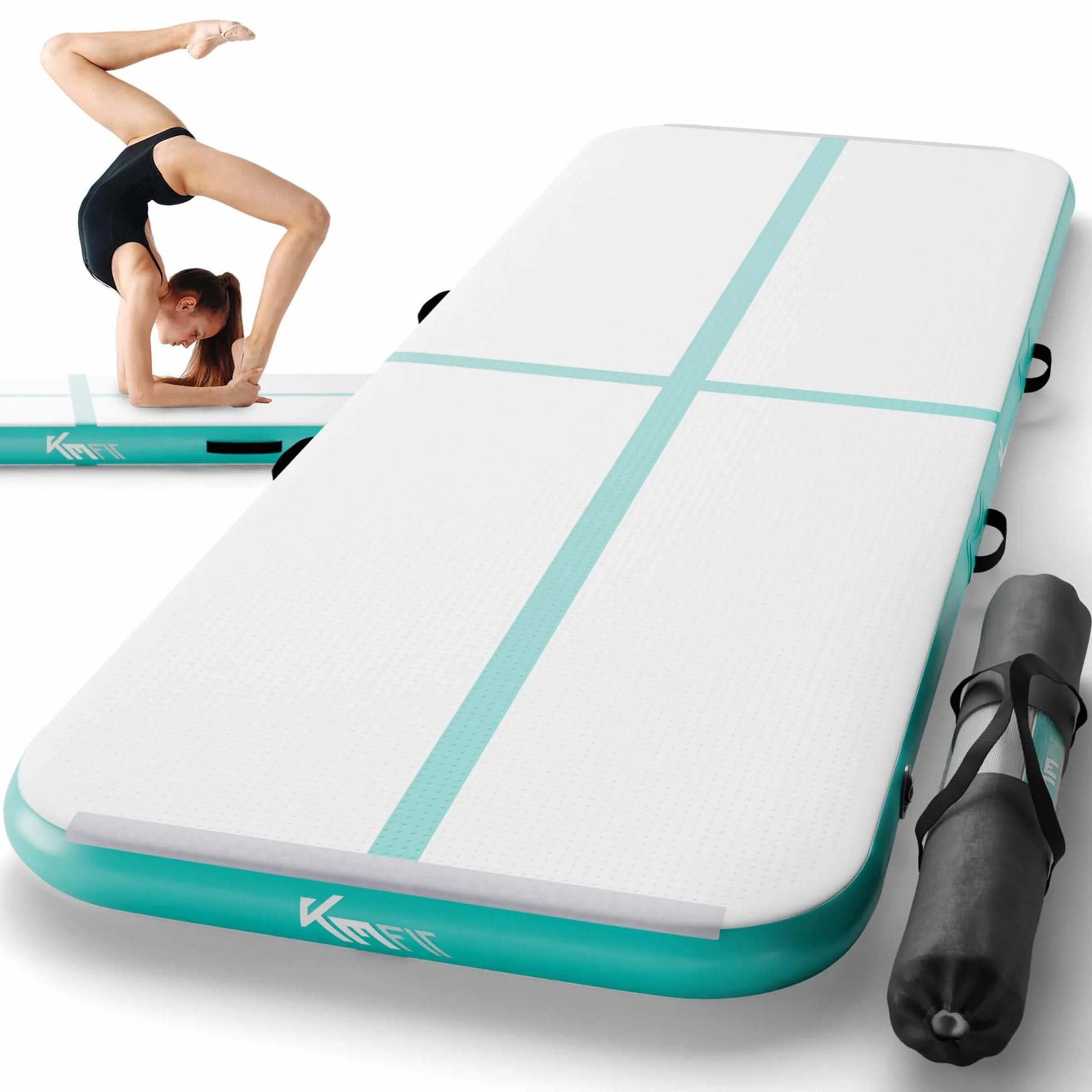 KM Fit Airtrack Nadmuchiwana mata gimnastyczna 4m z pompką i zestawem naprawczym Odporny na UV