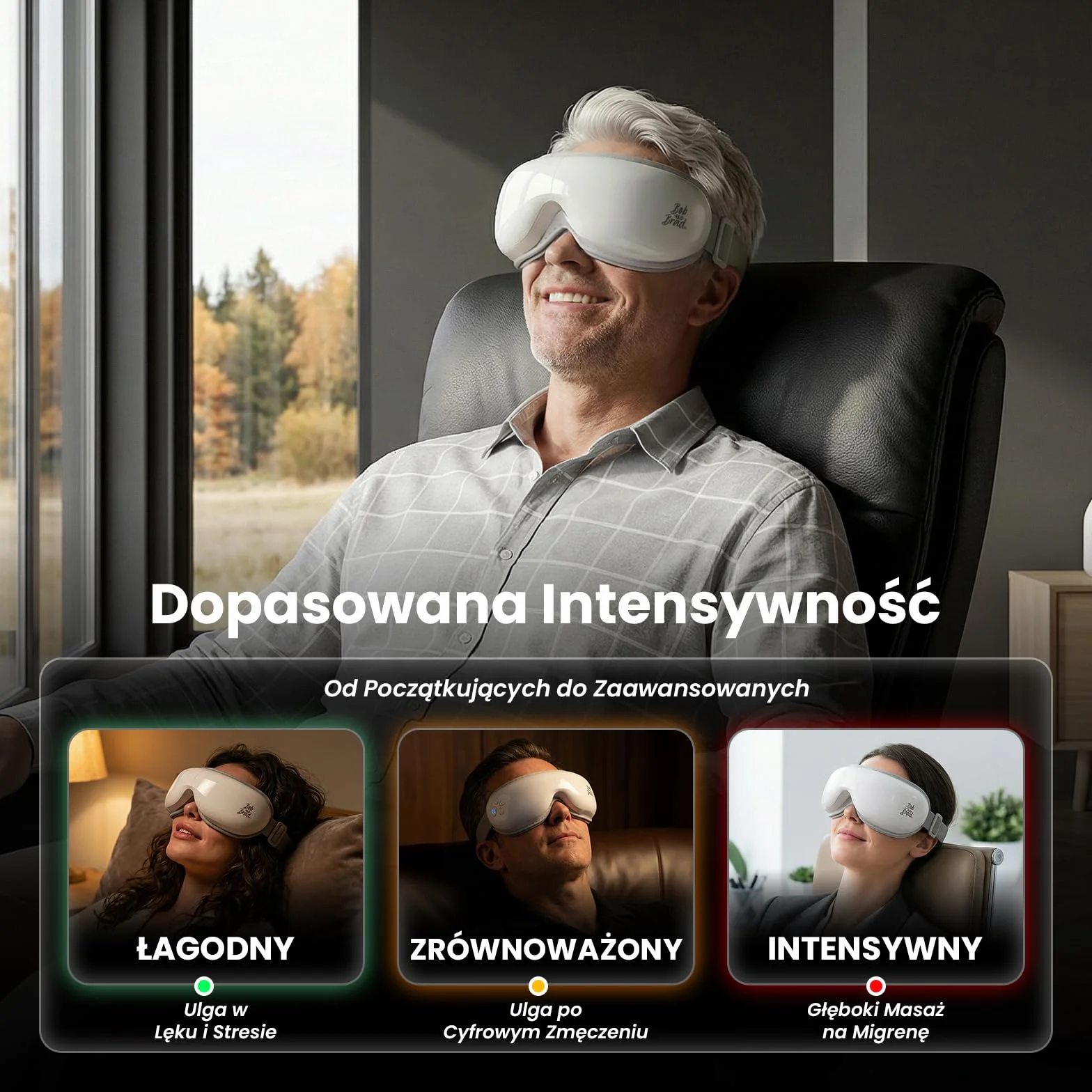 Bob and Brad EyeOasis 3 masażer do oczu z funkcją podgrzewania i chłodzenia, kompresją i muzyką, inteligentna maska na oczy dla zmęczonych i suchych oczu, prezent dla kobiet i mężczyzn