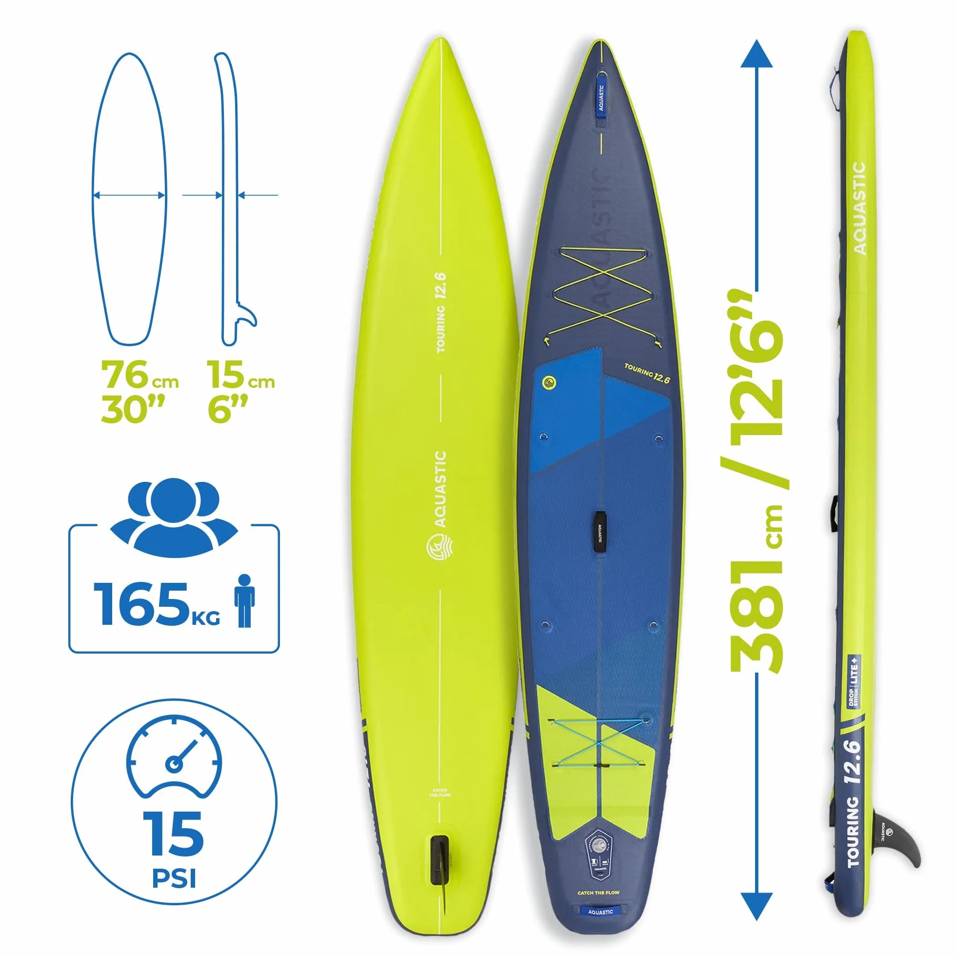 AQUASTIC Touring nadmuchiwana deska SUP 12'6" Drop Stitch Lite 2600 g/m² PCW 381 x 76 x 15 cm 355 l