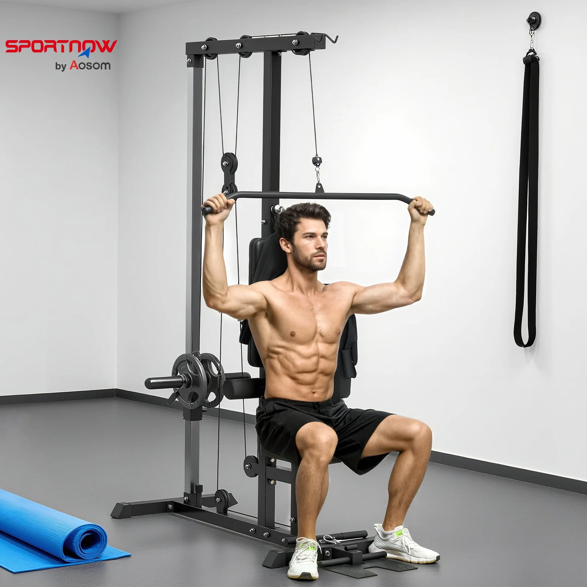 SPORTNOW Stacja do treningu siłowego do domu, wielofunkcyjna stacja fitness z drążkiem do podciągania, do 50 kg, sprzęt fitness do treningu siłowego w domu