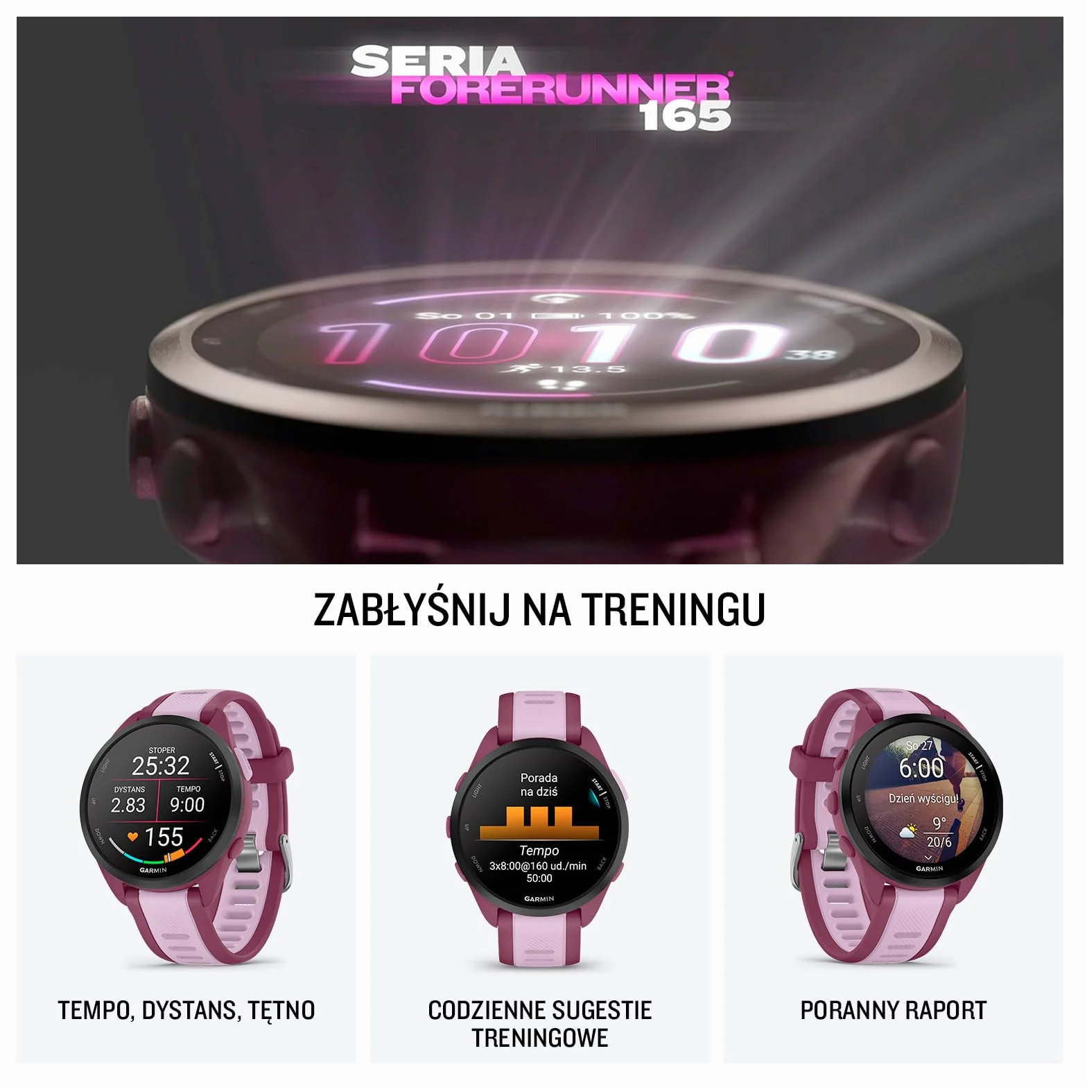 Garmin Forerunner 165 Music Smartwatch GPS Do Biegania AMOLED Czarny