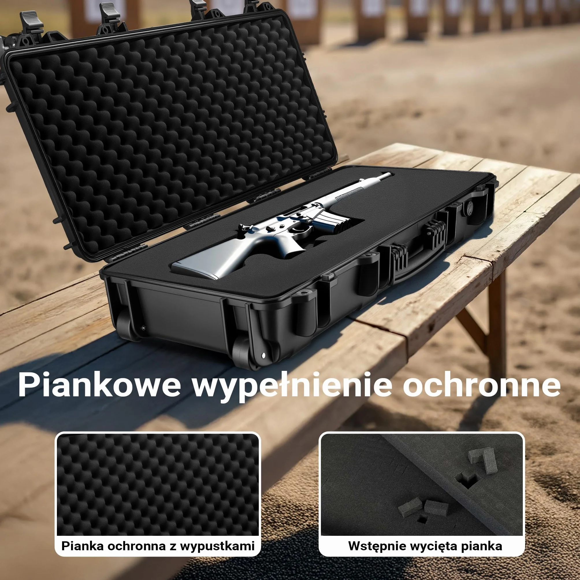 Wiltec Futerał na broń 97,8 x 42 x 17,3 cm walizka z pianką do bezpiecznego transportu z uchwytem, do airsoftu/pistoletu pneumatycznego
