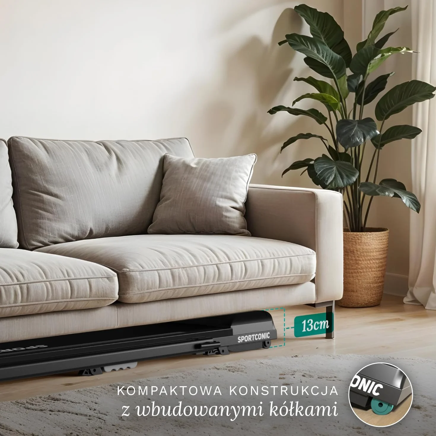 Sportconic Bieżnia do Domu z Nachyleniem, Walking Pad, Kompaktowa i Cicha Bieżnia, Bieżnia pod Biurko do Chodzenia i Biegania